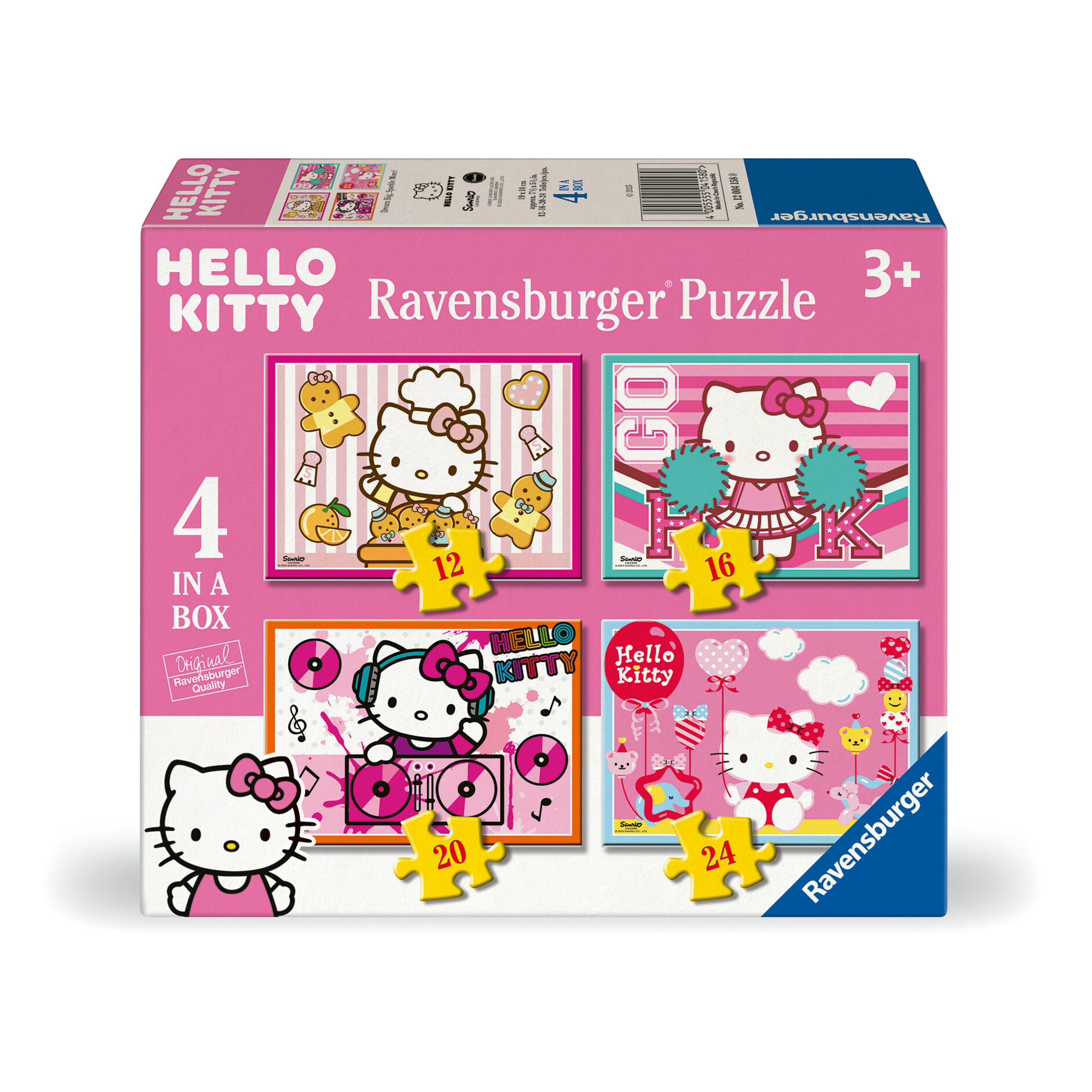 Ravensburger - puzzle hello kitty, set 4 in 1: 12, 16, 20, 24 pezzi -età 3+ anni - Hello Kitty