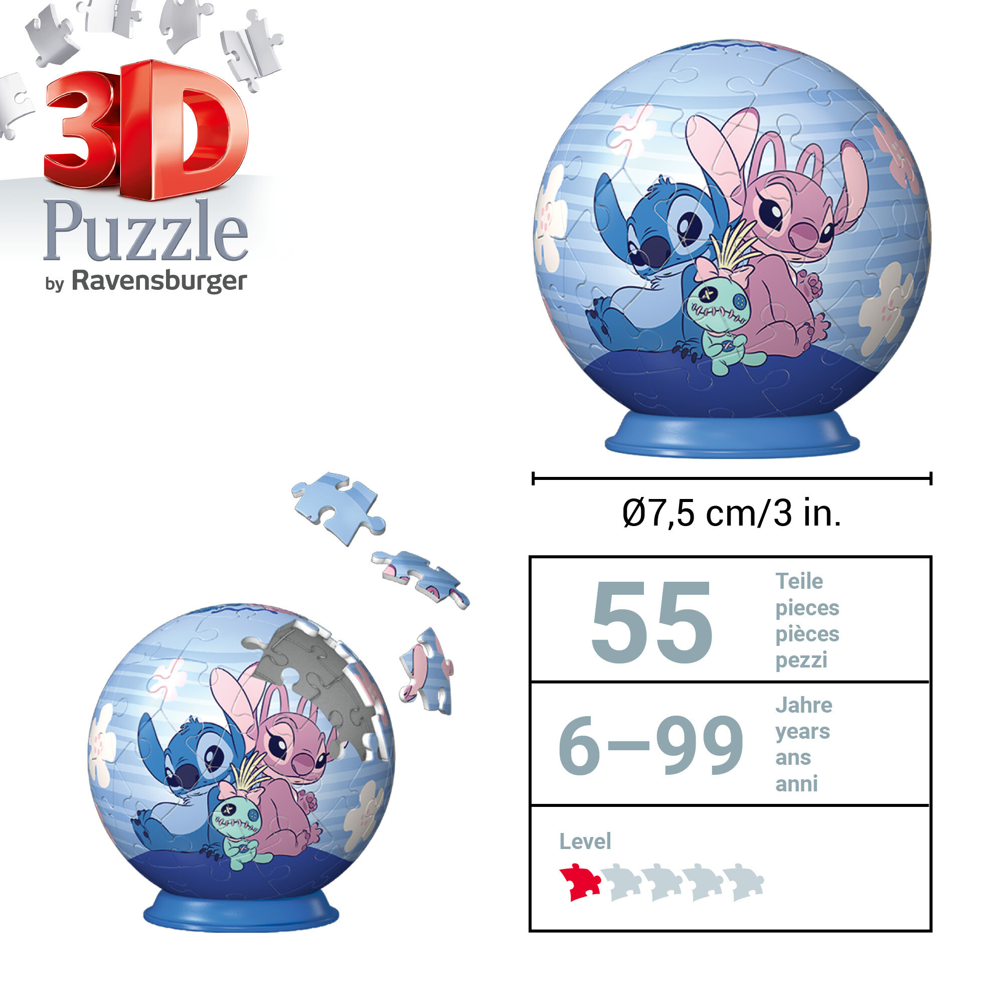 Ravensburger 3d puzzle disney stitch & angel - 54 pezzi - coppia iconica 6+ anni - Disney Stitch