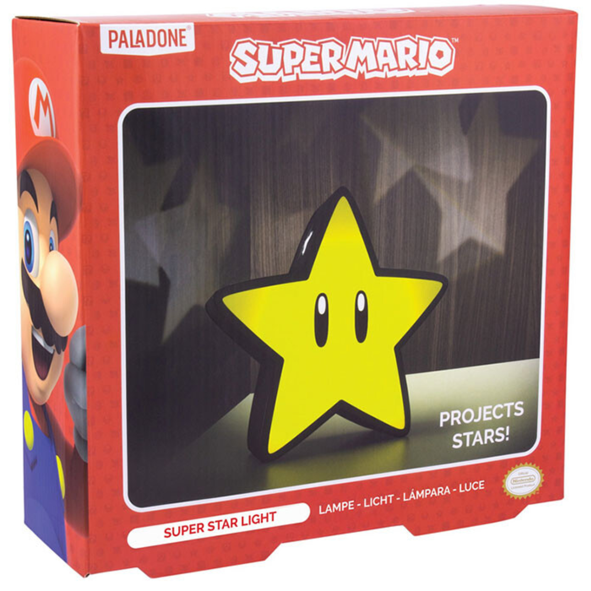 Lampada stella super mario 24 cm – design iconico con licenza ufficiale, alimentazione a batterie e cavo usb, accessorio decorativo per collezionisti - Super Mario