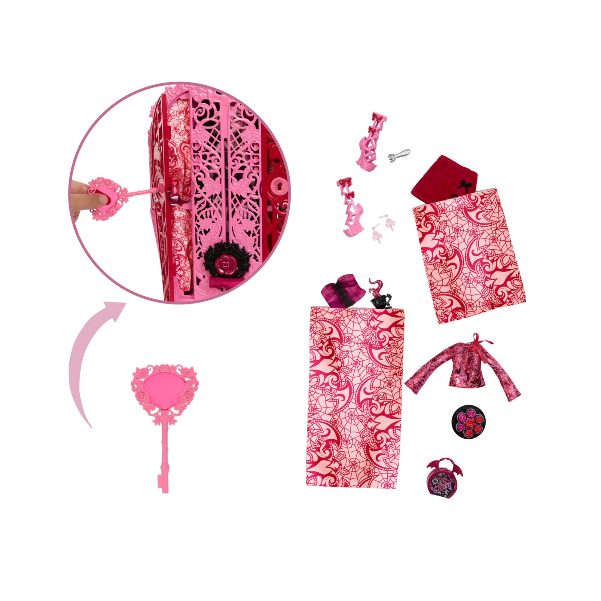 Monster high - draculaura e i misteri in giardino, set con bambola e guardaroba, 19 accessori e abiti inclusi - Monster High