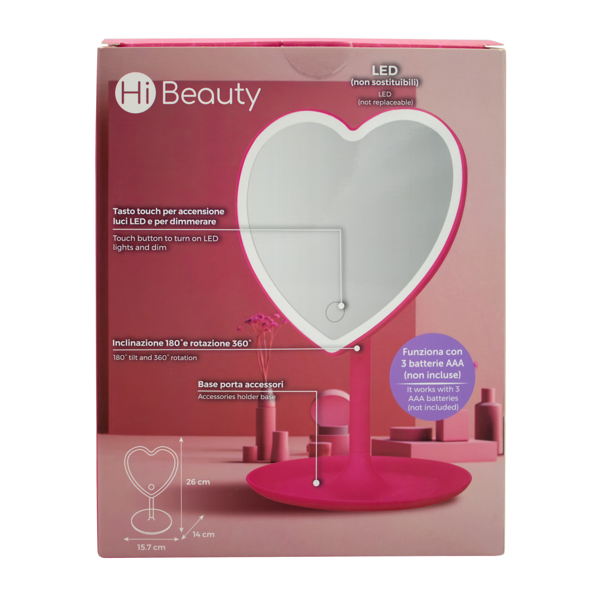 Specchio led make up a forma di cuore – specchiera luminosa per bambine e teen - IBS