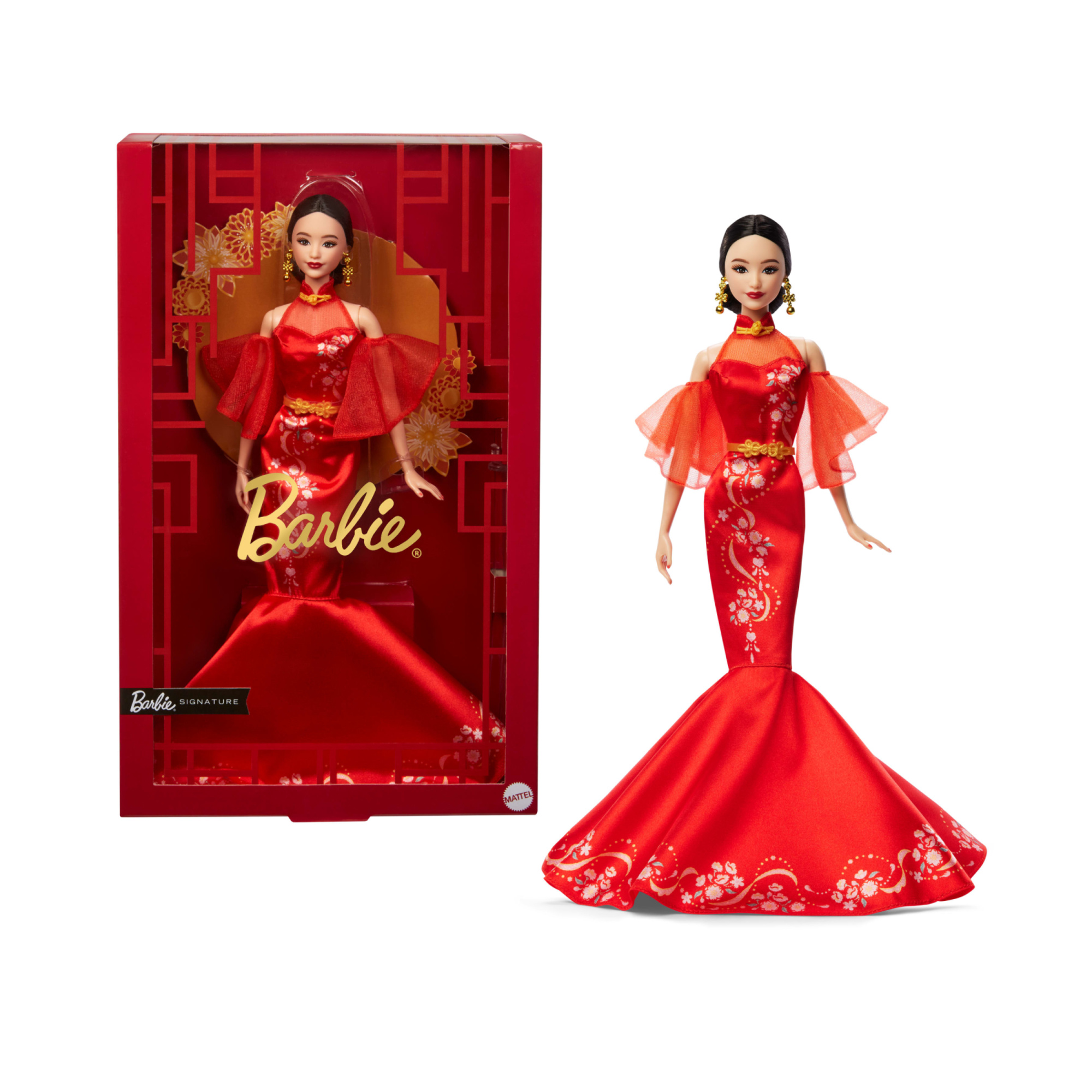 Barbie signature - capodanno lunare cinese 2025, bambola da collezione con abito qipao e accessori dorati - Barbie