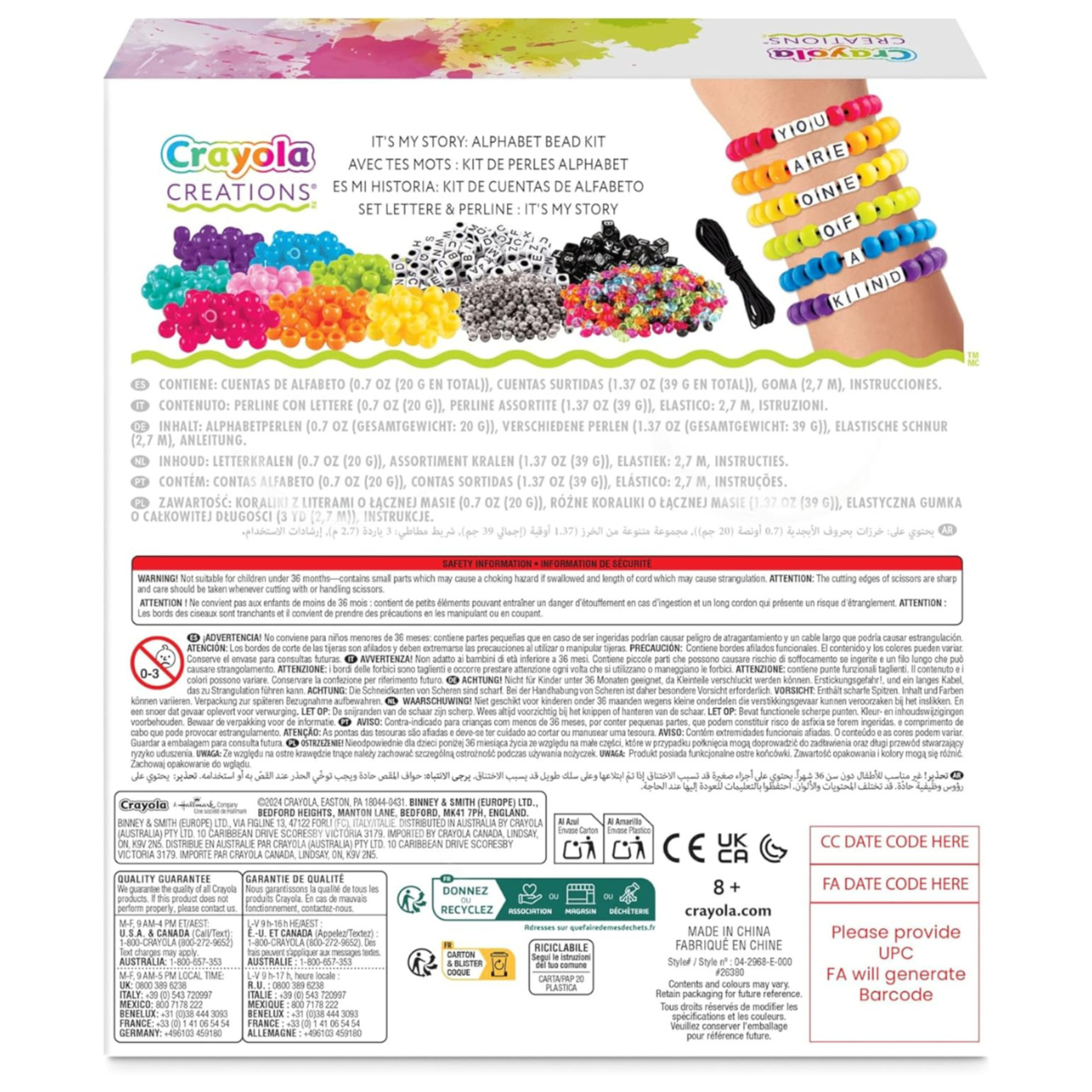 Crayola creations - set crea i tuoi braccialetti alphabet bead – it’s my story, attività creativa e regalo per bambine, da 8 anni - CRAYOLA