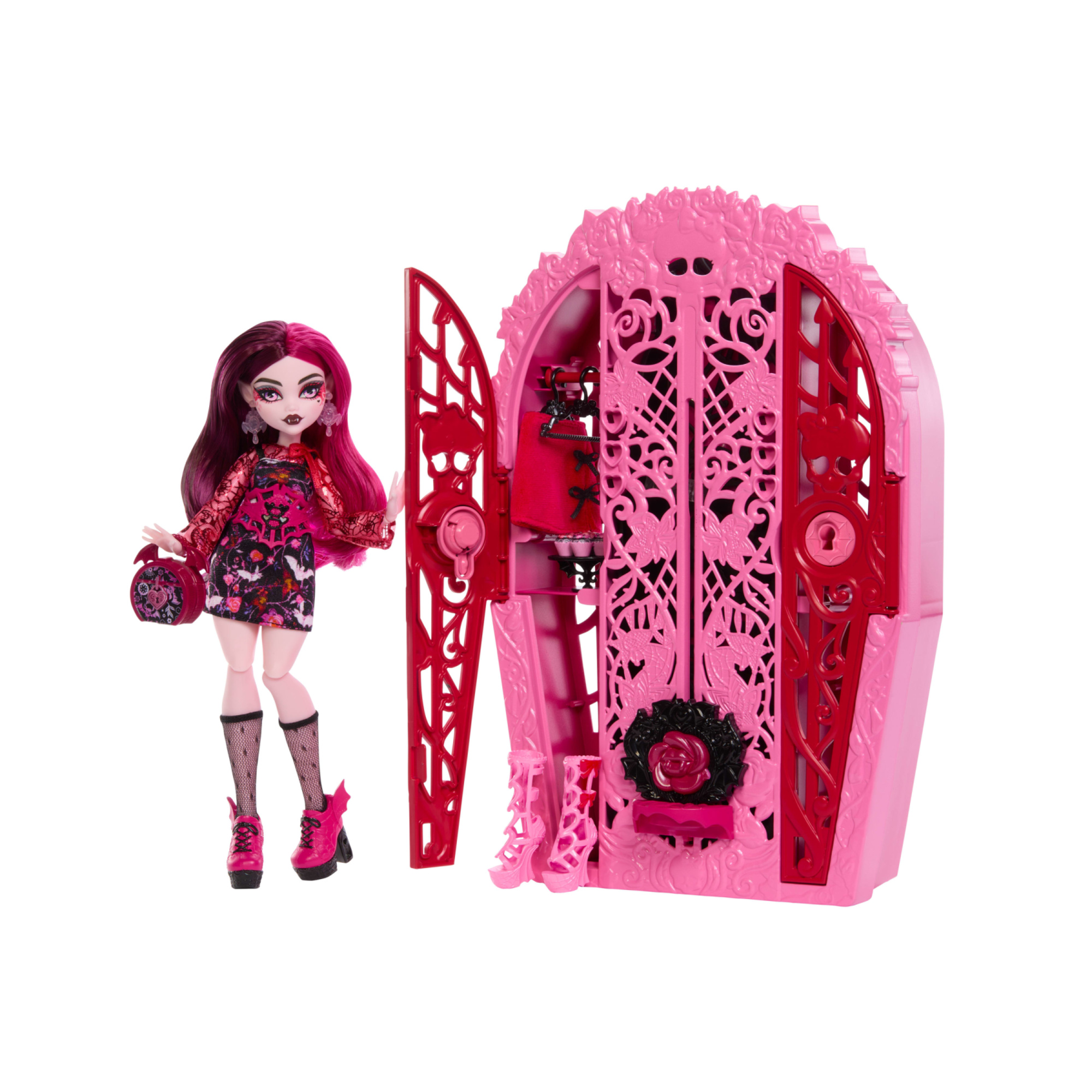 Monster high - draculaura e i misteri in giardino, set con bambola e guardaroba, 19 accessori e abiti inclusi - Monster High