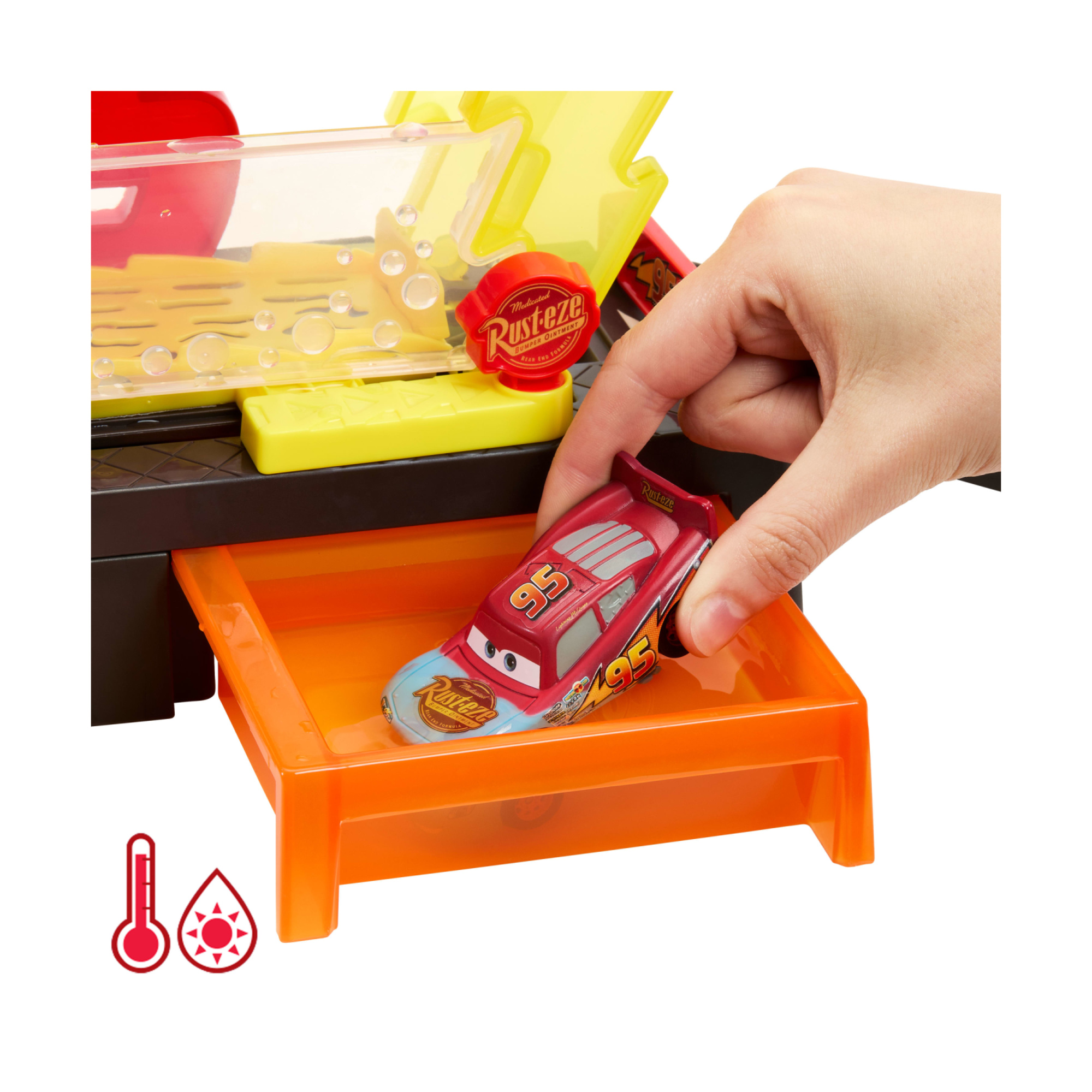 Mattel cars - autolavaggio corsa cambia colore, playset disney pixar con rampa e vasca - Cars
