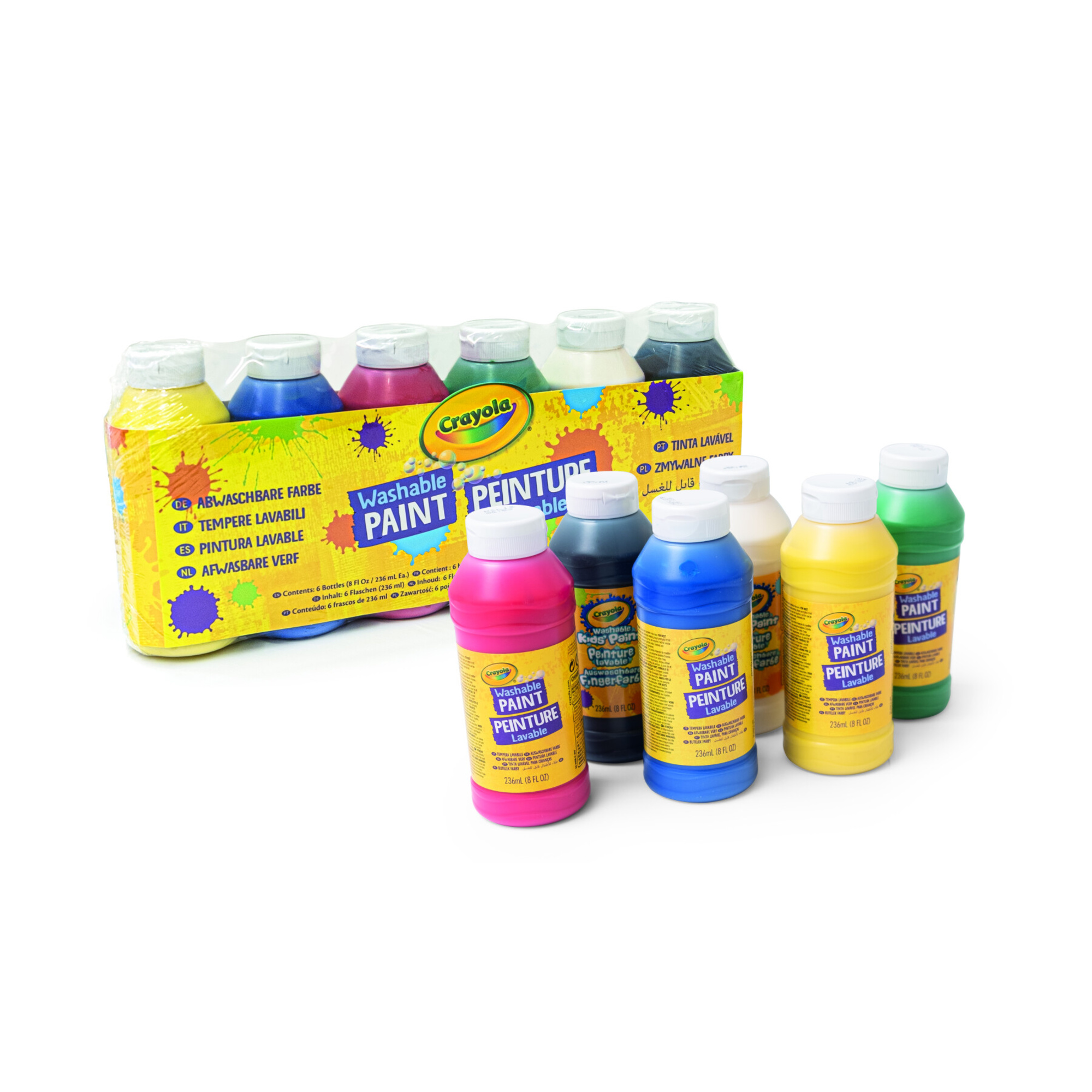 Crayola – washable paint, set 6 tempere lavabili a base d’acqua – colori brillanti e facili da pulire, perfetti per attività creative - CRAYOLA