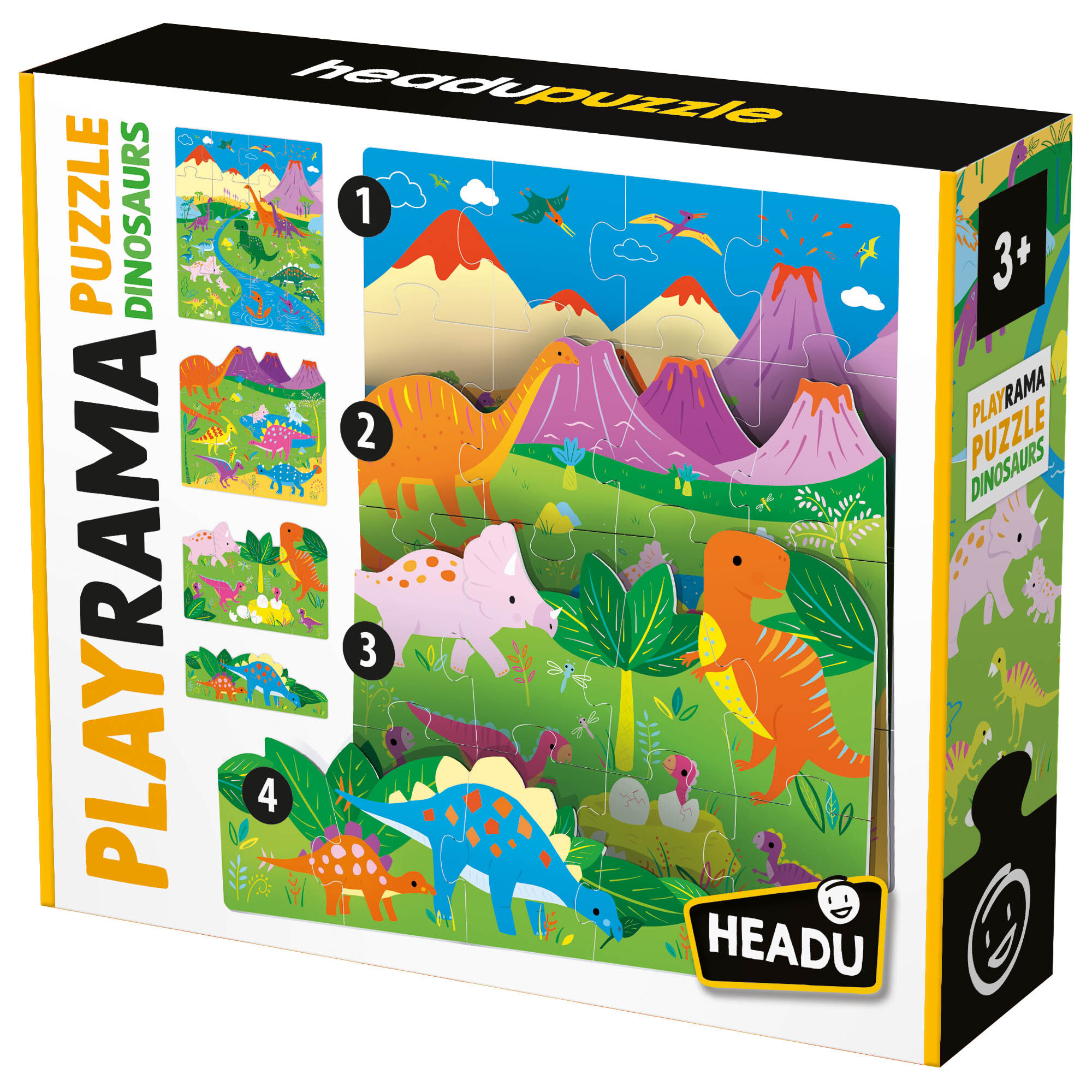 Playrama puzzle the dinosaurs – scena preistorica 3d da comporre - 3m+ - headu - HEADU