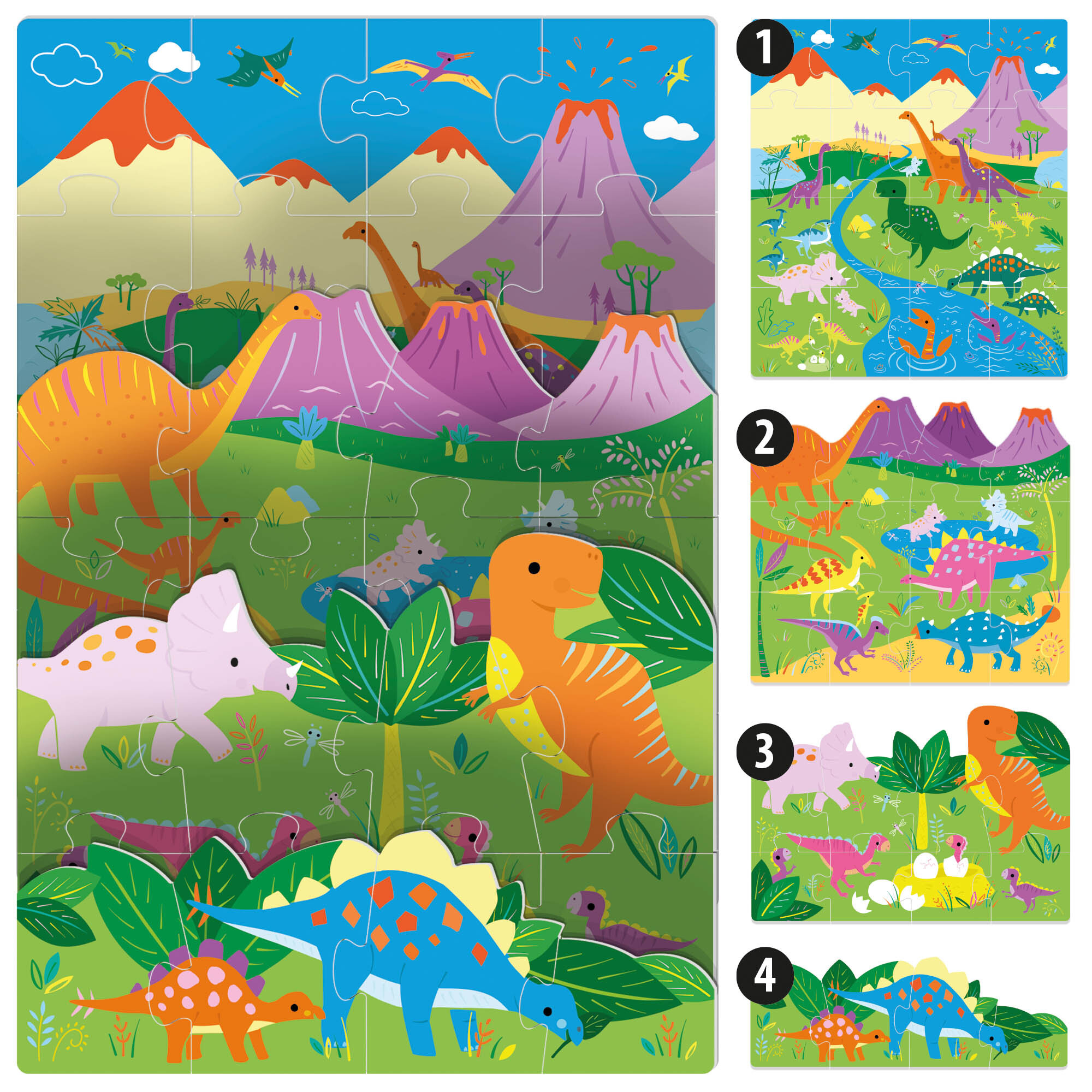 Playrama puzzle the dinosaurs – scena preistorica 3d da comporre - 3m+ - headu - HEADU
