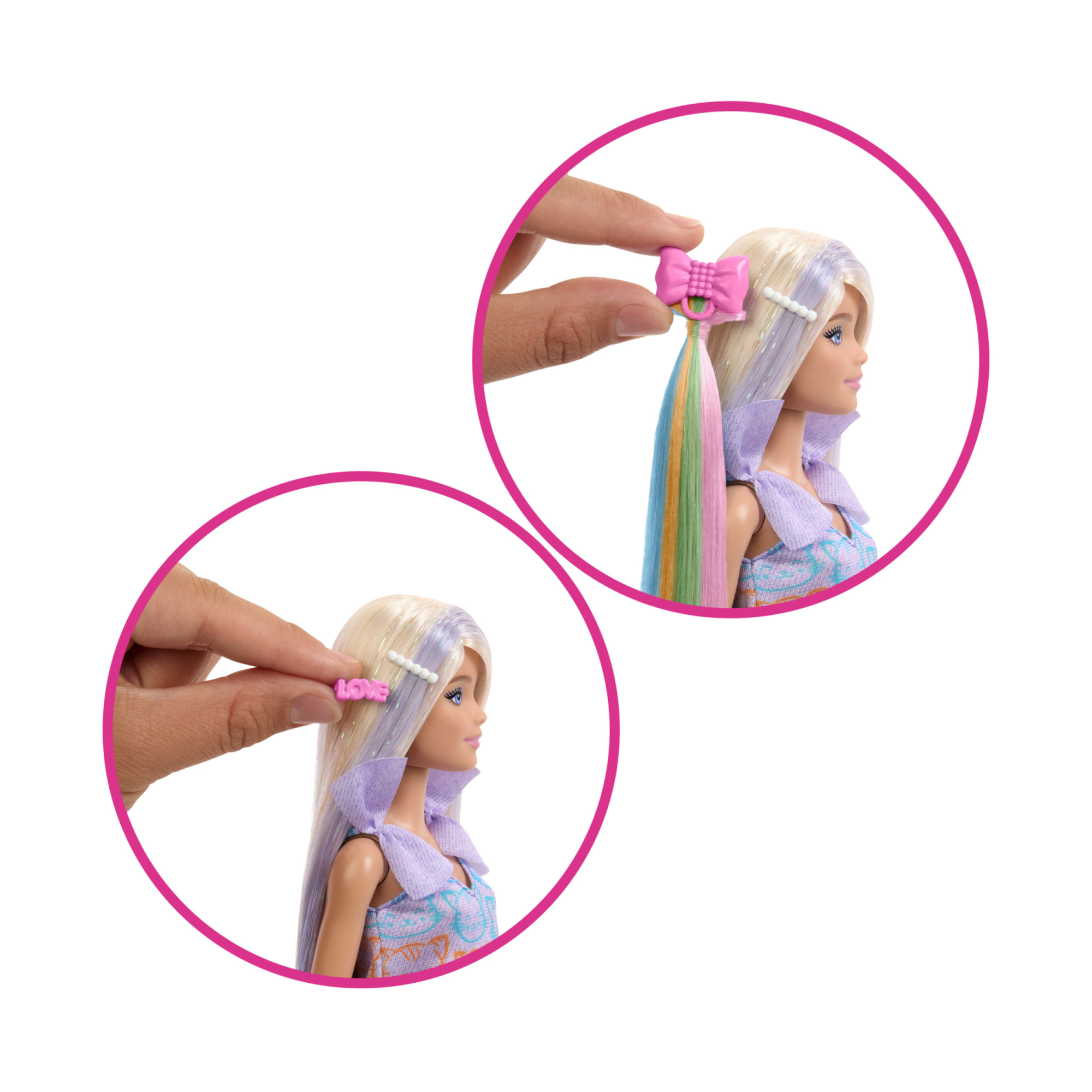 Barbie - bambola fun & fancy, con lunghissimi capelli biondi ed extension, abito metalizzato color argento - Barbie