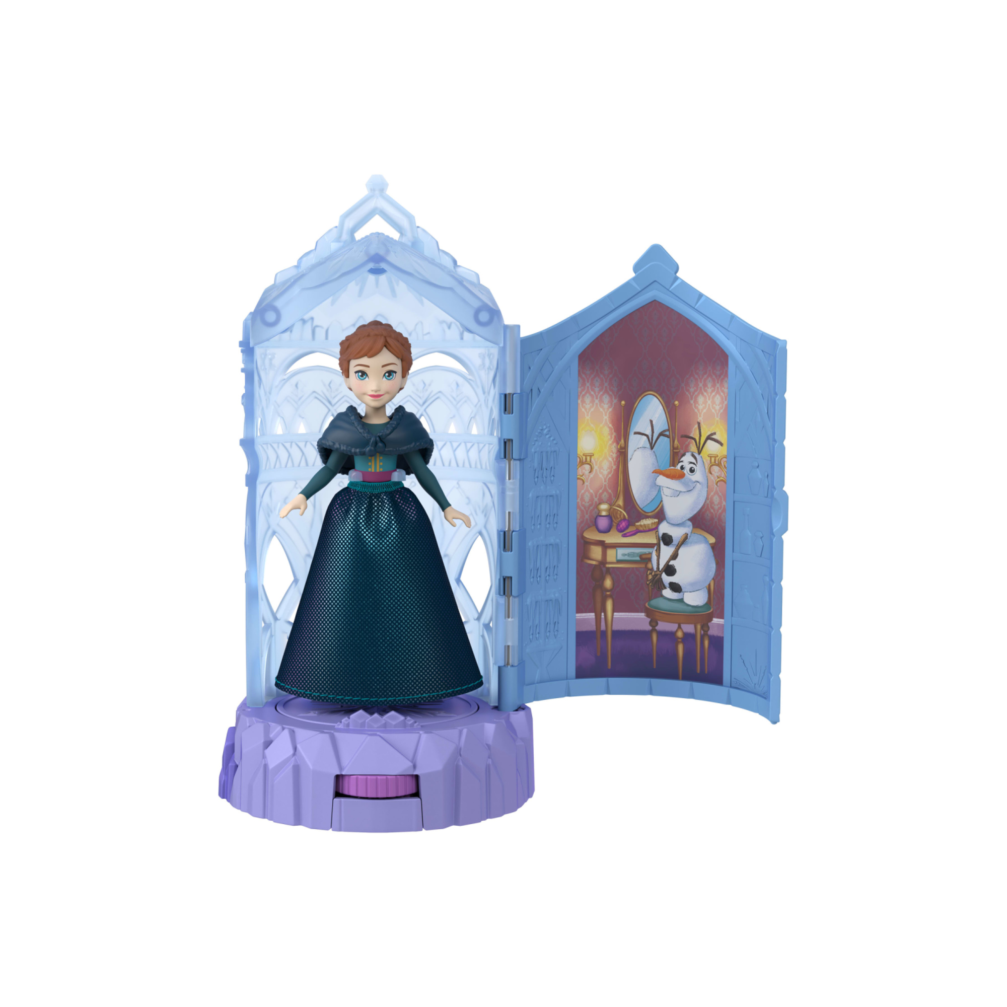 Mattel disney frozen - castello di ghiaccio, mini playset ispirato al film con bambola e sorpresa rotante incluse - Frozen