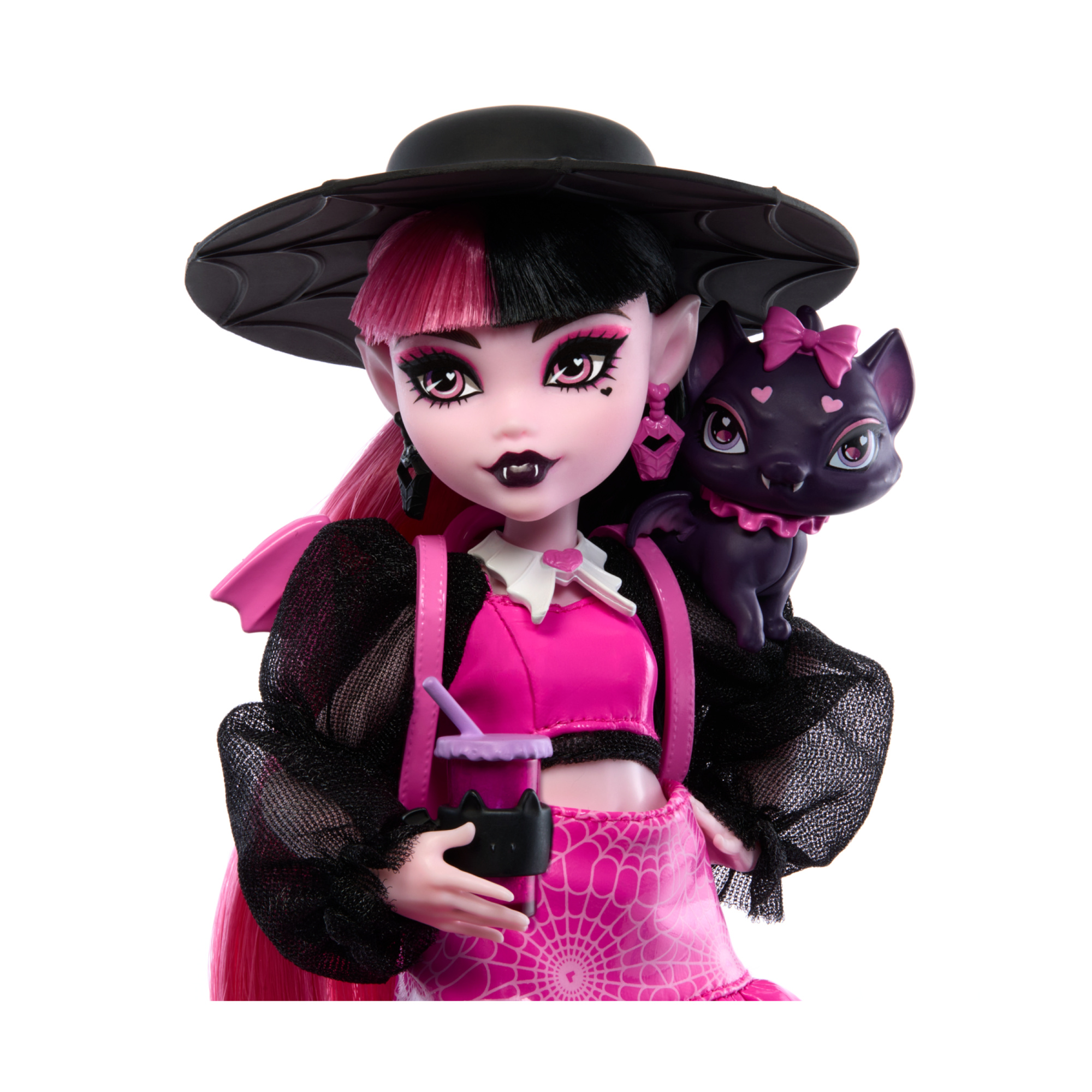 Monster high - draculaura, bambola dal look mostruoso con gatto-pipistrello conte favoloso e accessori inclusi - Monster High