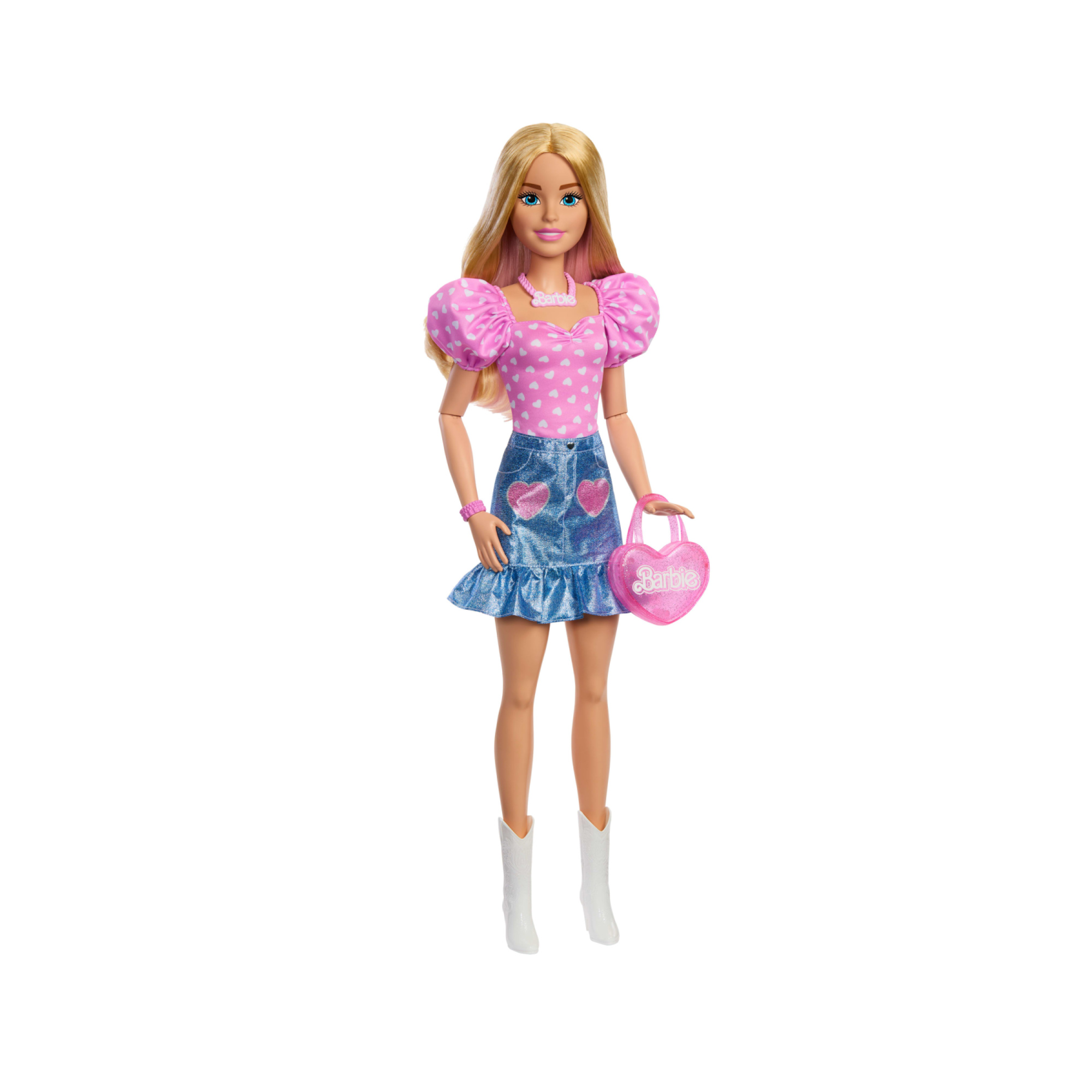 Barbie - grande amica, bambola bionda alta 71 cm con top rosa, gonna in denim e stivali da cowboy, accessori inclusi - Barbie
