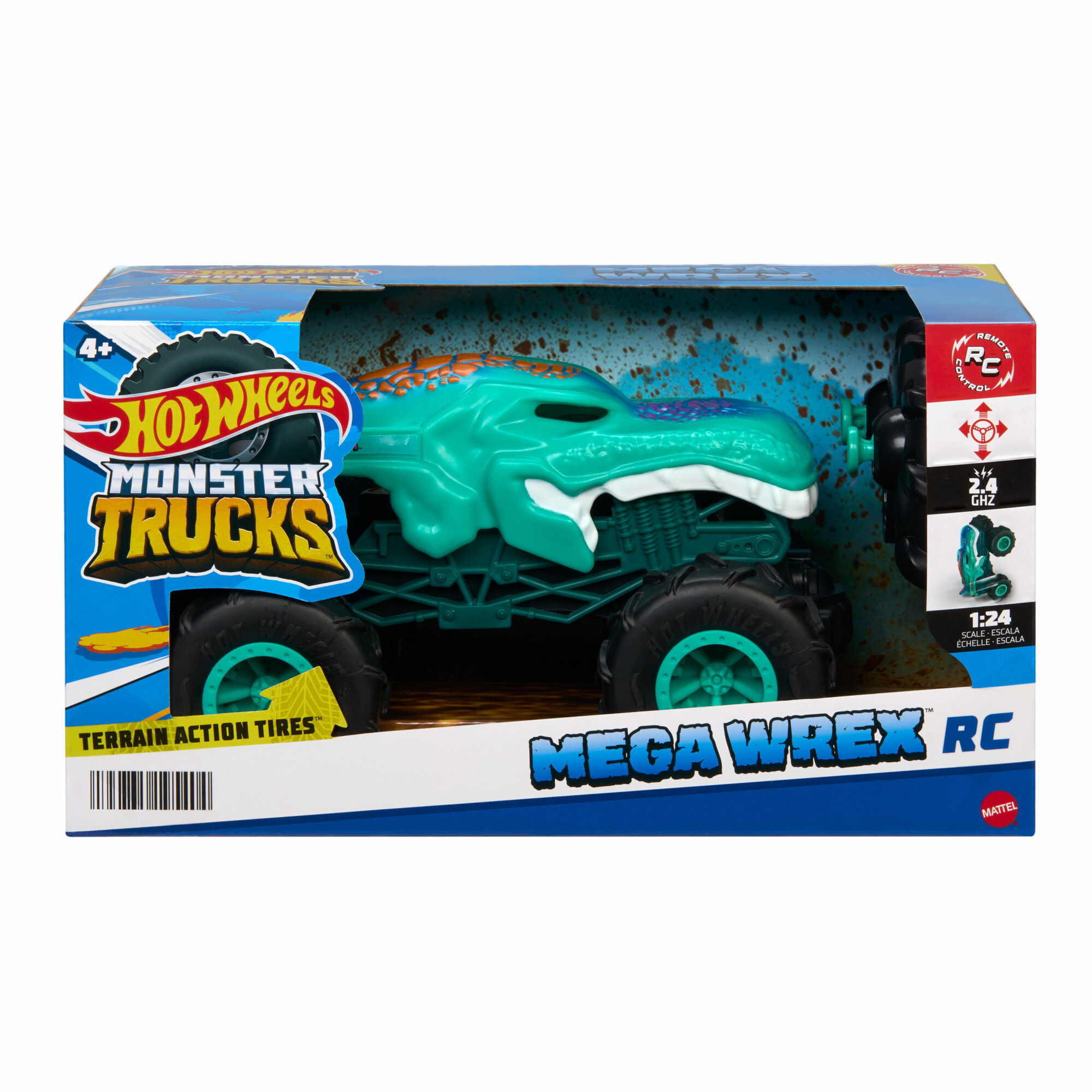 Hot wheels monster trucks - rhinomite r/c, camion radiocomandato in scala 1:64, pneumatici grip action inclusi - Hot Wheels