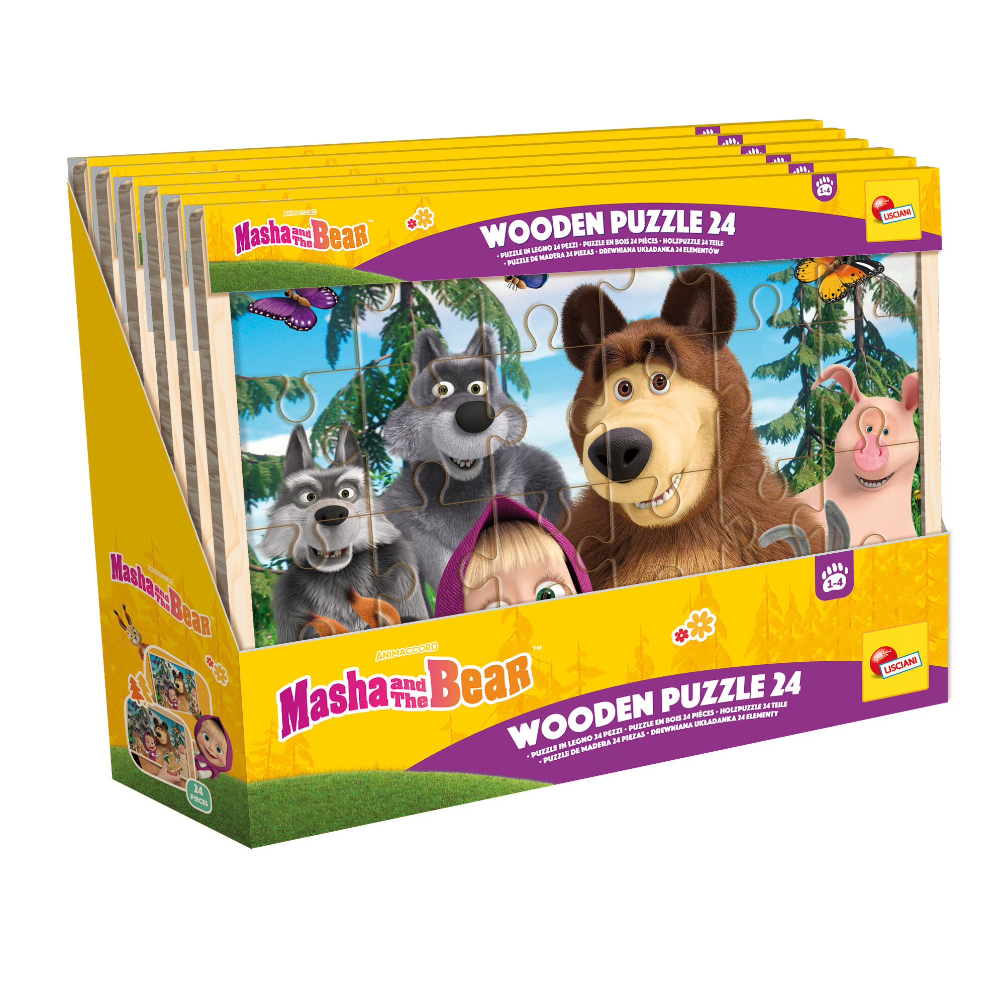 Masha puzzle in legno 24 pezzi – display da 6, perfetto per imparare giocando - LISCIANI, MASHA & ORSO