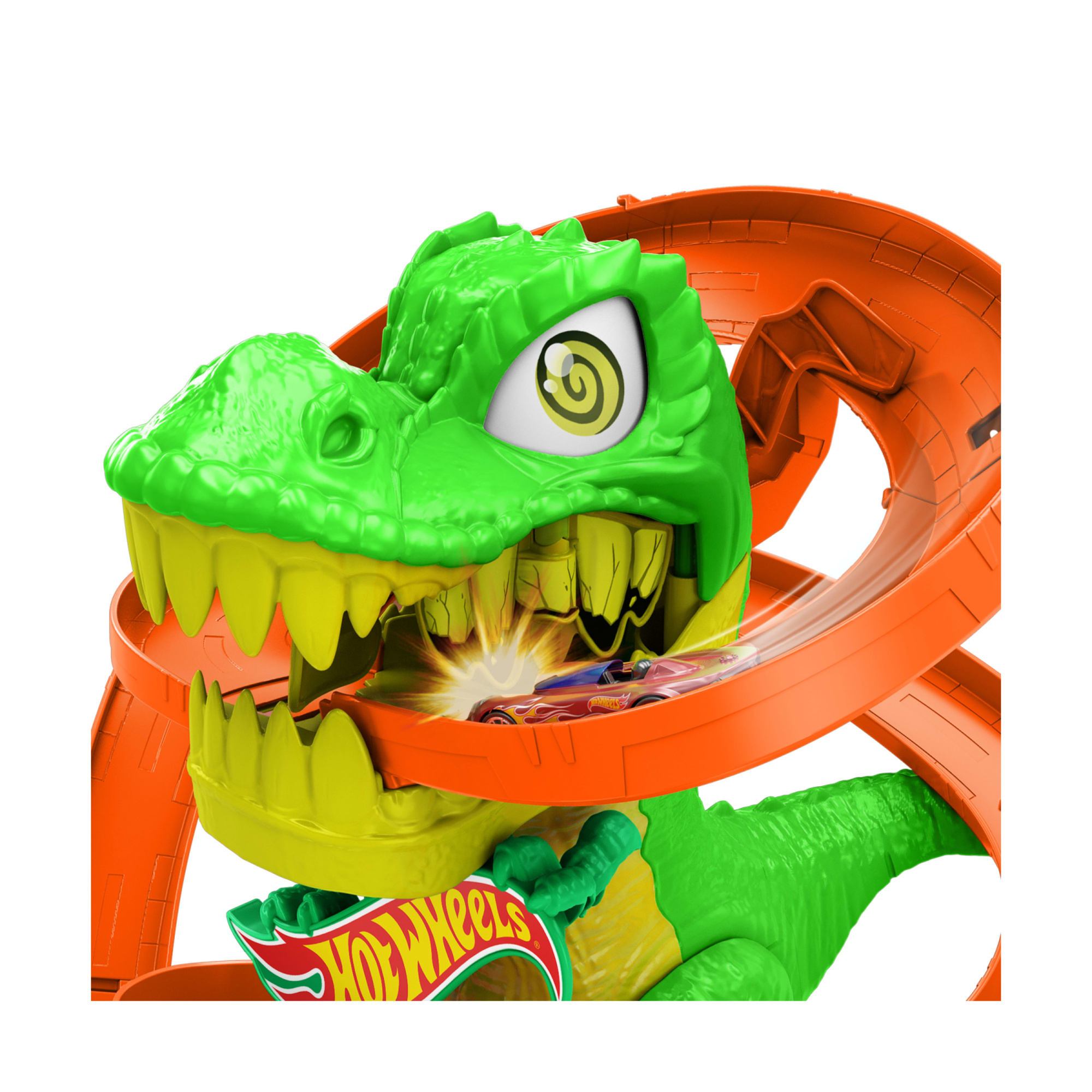 Hot wheels city - t-rex battaglia infuocata, pista stazione dei pompieri con dinosauro occhi rotanti e camion - Hot Wheels