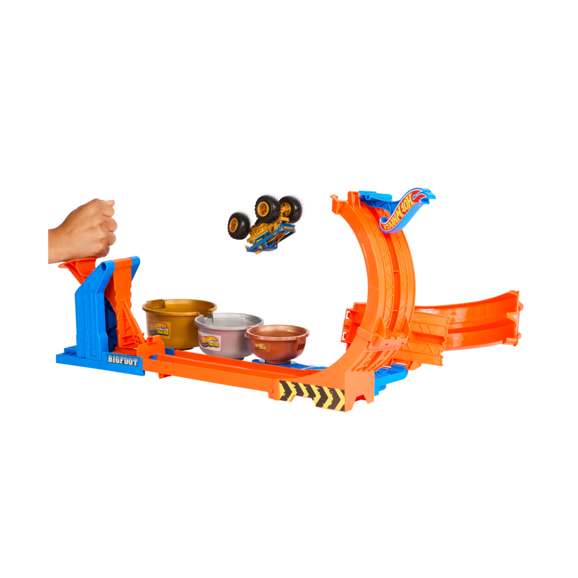 Hot wheels monster trucks - sfida trofeo gira e capovolgi, playset con 2 modalità di gioco, pista e truck incluso - Hot Wheels