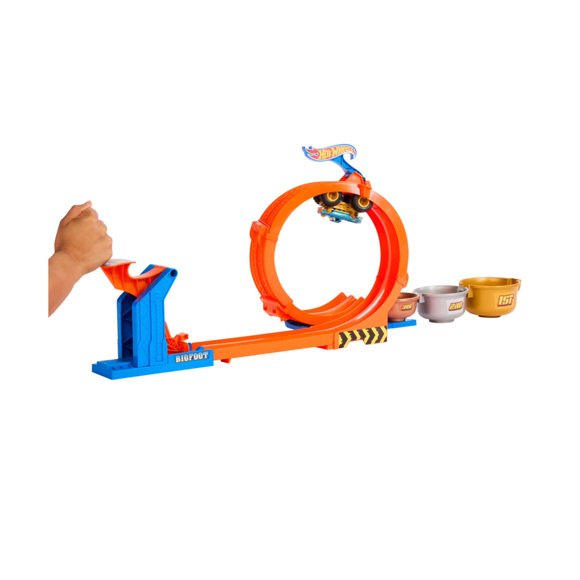 Hot wheels monster trucks - sfida trofeo gira e capovolgi, playset con 2 modalità di gioco, pista e truck incluso - Hot Wheels