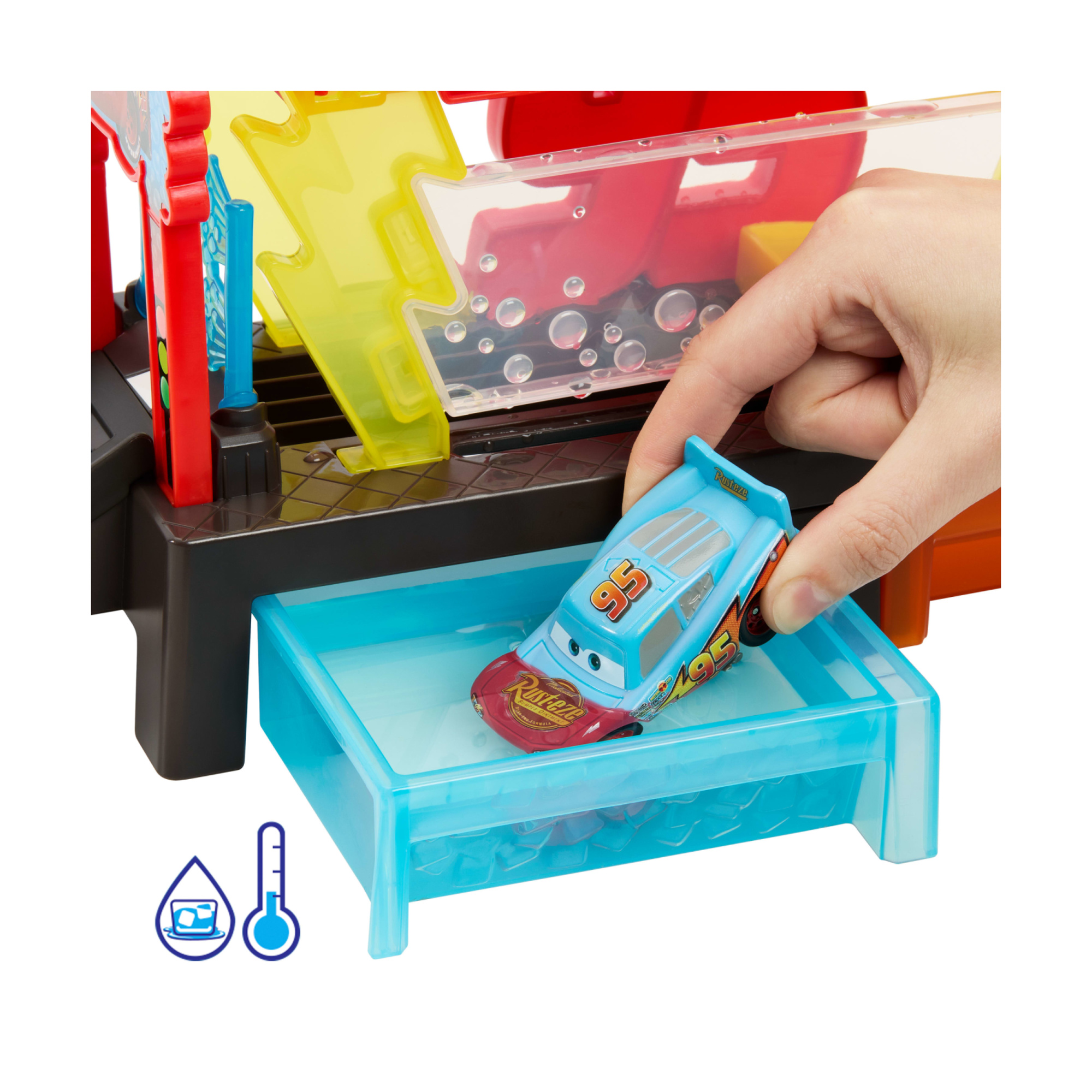 Mattel cars - autolavaggio corsa cambia colore, playset disney pixar con rampa e vasca - Cars
