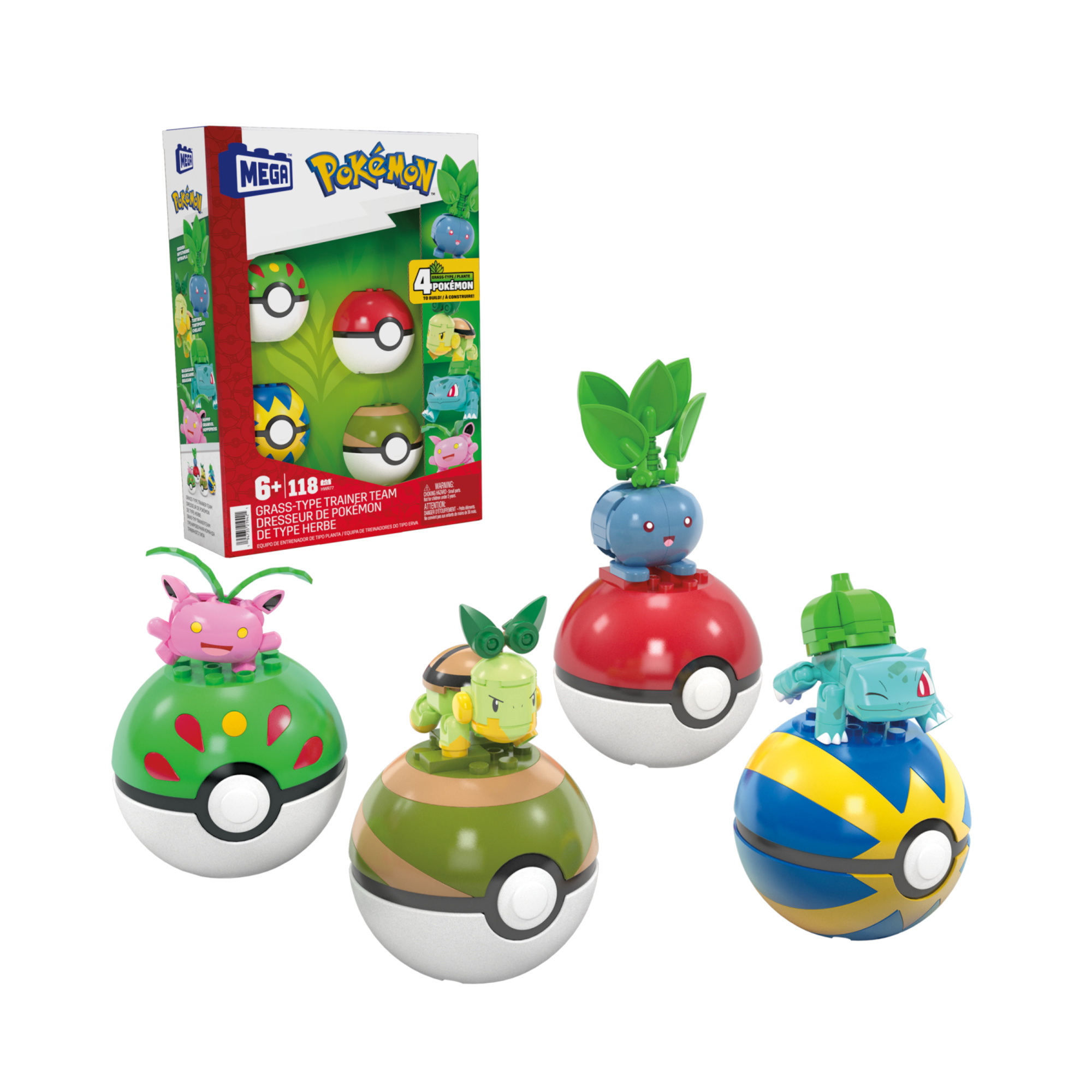 Mega pokémon - squadra di tipo erba, set da costruire con 118 pezzi, include 4 pokémon e 4 pokéball - POKEMON