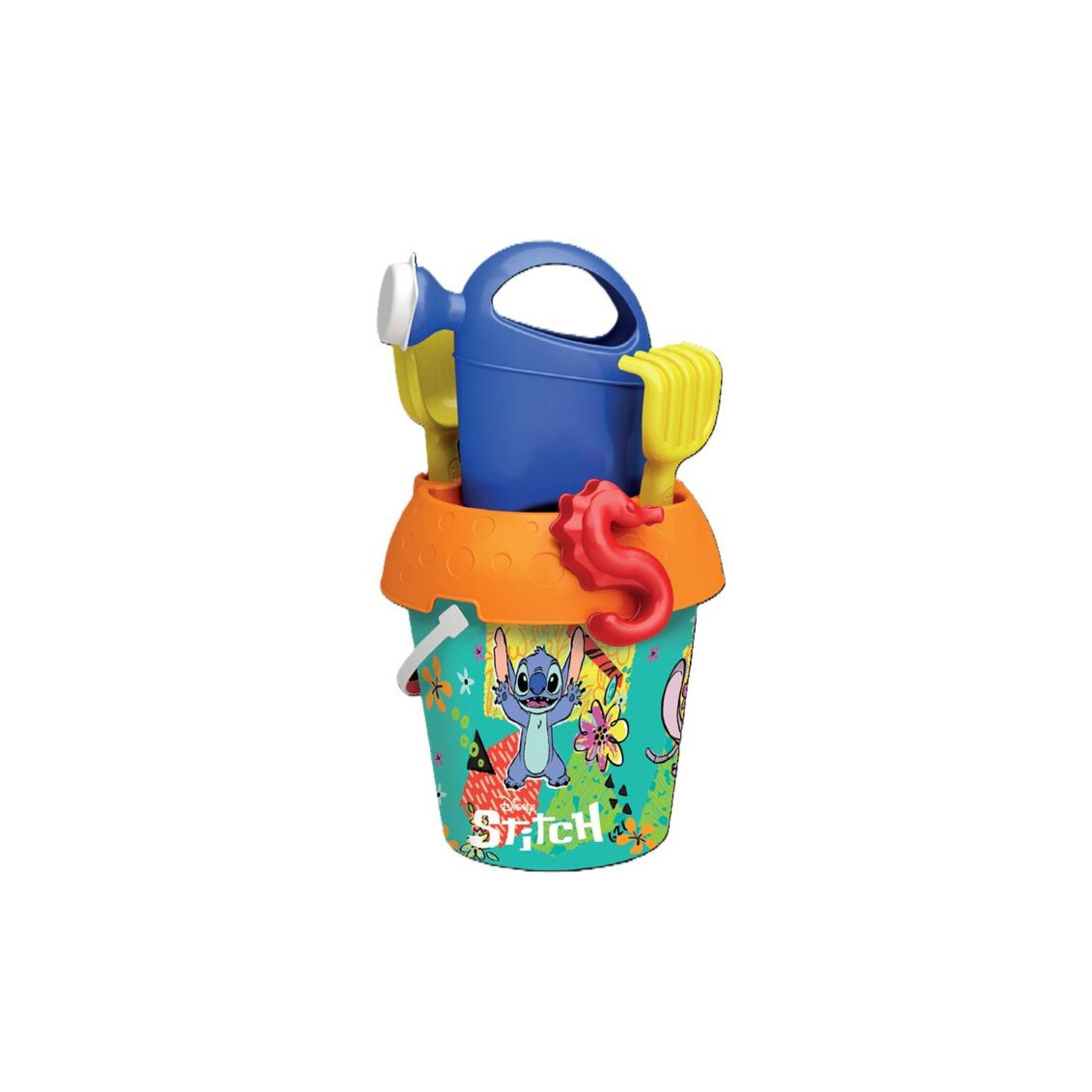 Set mare stitch – secchiello 18 cm con innaffiatoio, setaccio, paletta, rastrello e formina - Disney Stitch