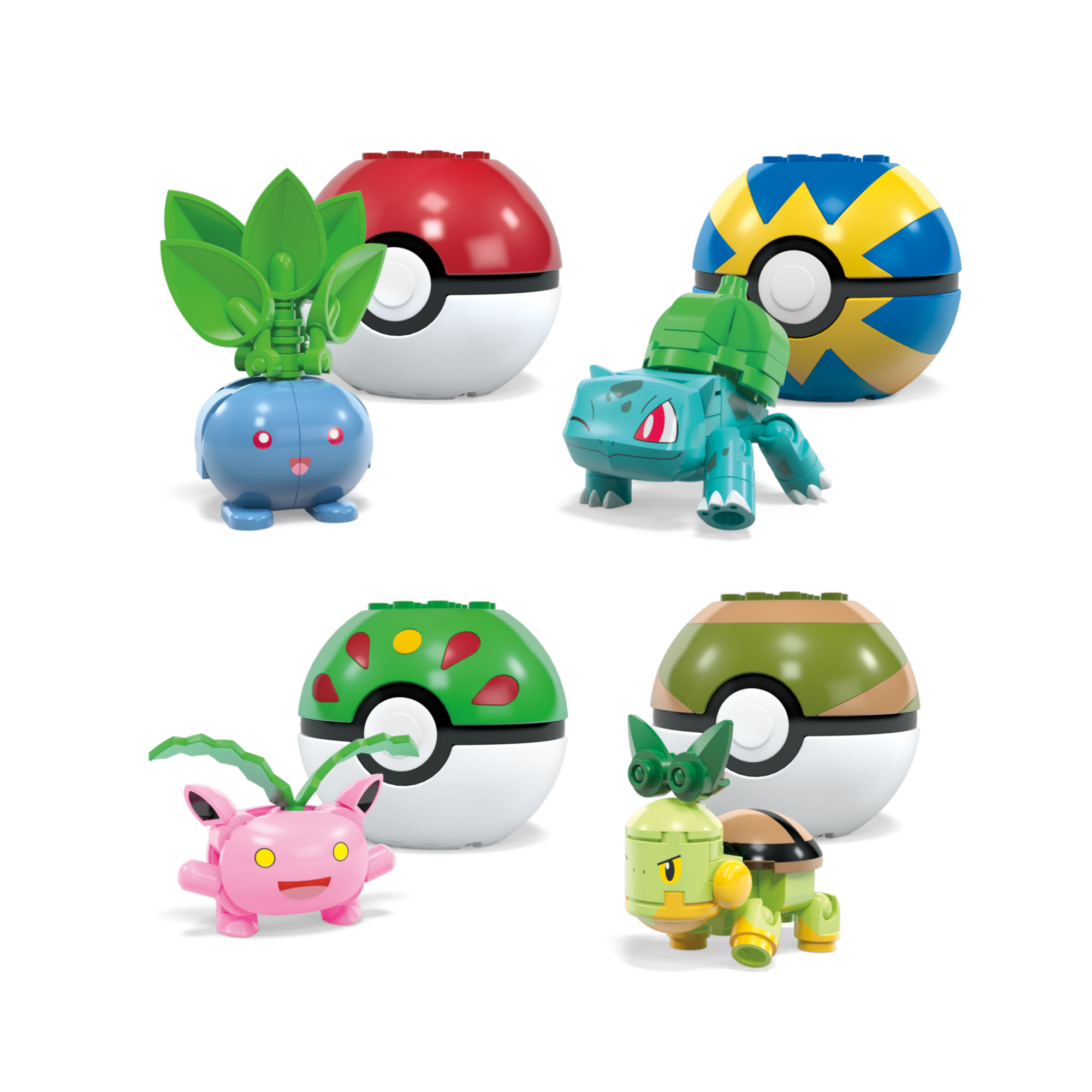 Mega pokémon - squadra di tipo erba, set da costruire con 118 pezzi, include 4 pokémon e 4 pokéball - POKEMON