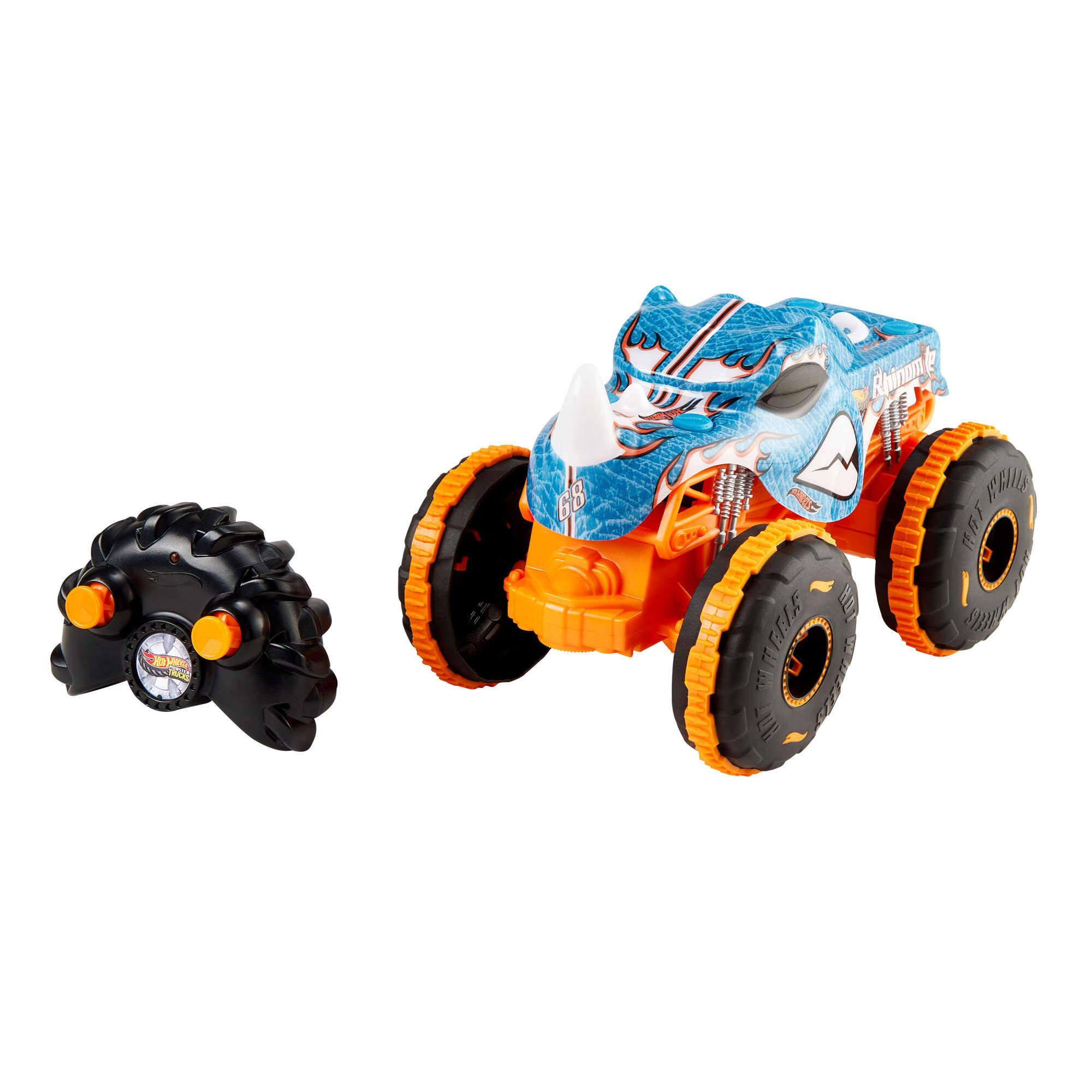 Hot wheels monster trucks - rhinomite r/c, camion radiocomandato in scala 1:64, pneumatici grip action inclusi - Hot Wheels