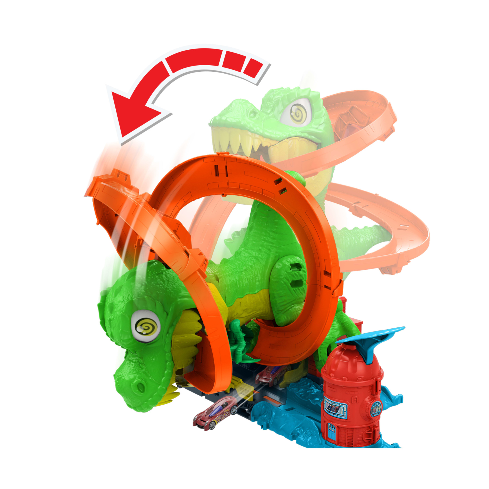 Hot wheels city - t-rex battaglia infuocata, pista stazione dei pompieri con dinosauro occhi rotanti e camion - Hot Wheels