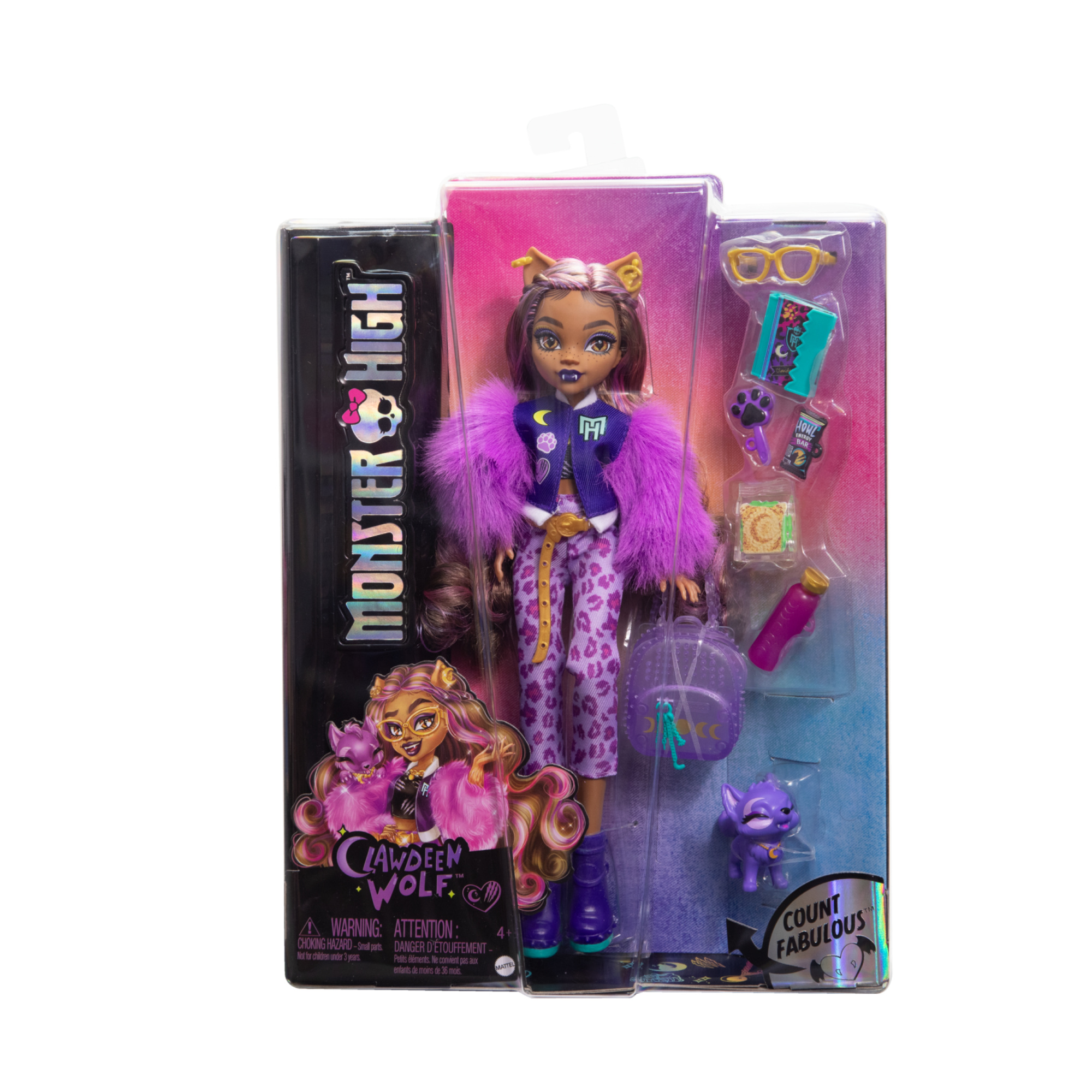 Monster high - clawdeen wolf, bambola dal look mostruoso con cucciolo crescent e accessori inclusi - Monster High