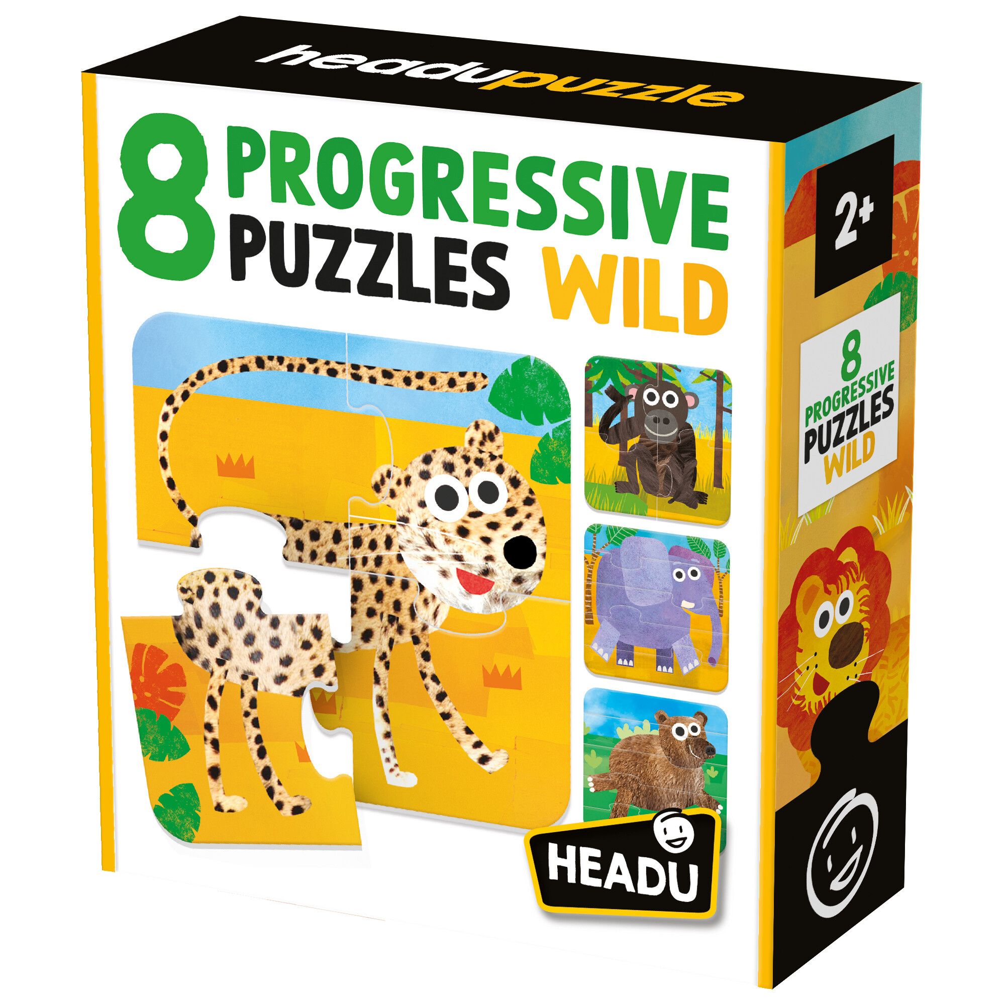 8 progressive puzzles wild – grandi pezzi per i più piccoli -  24m+ - headu - HEADU
