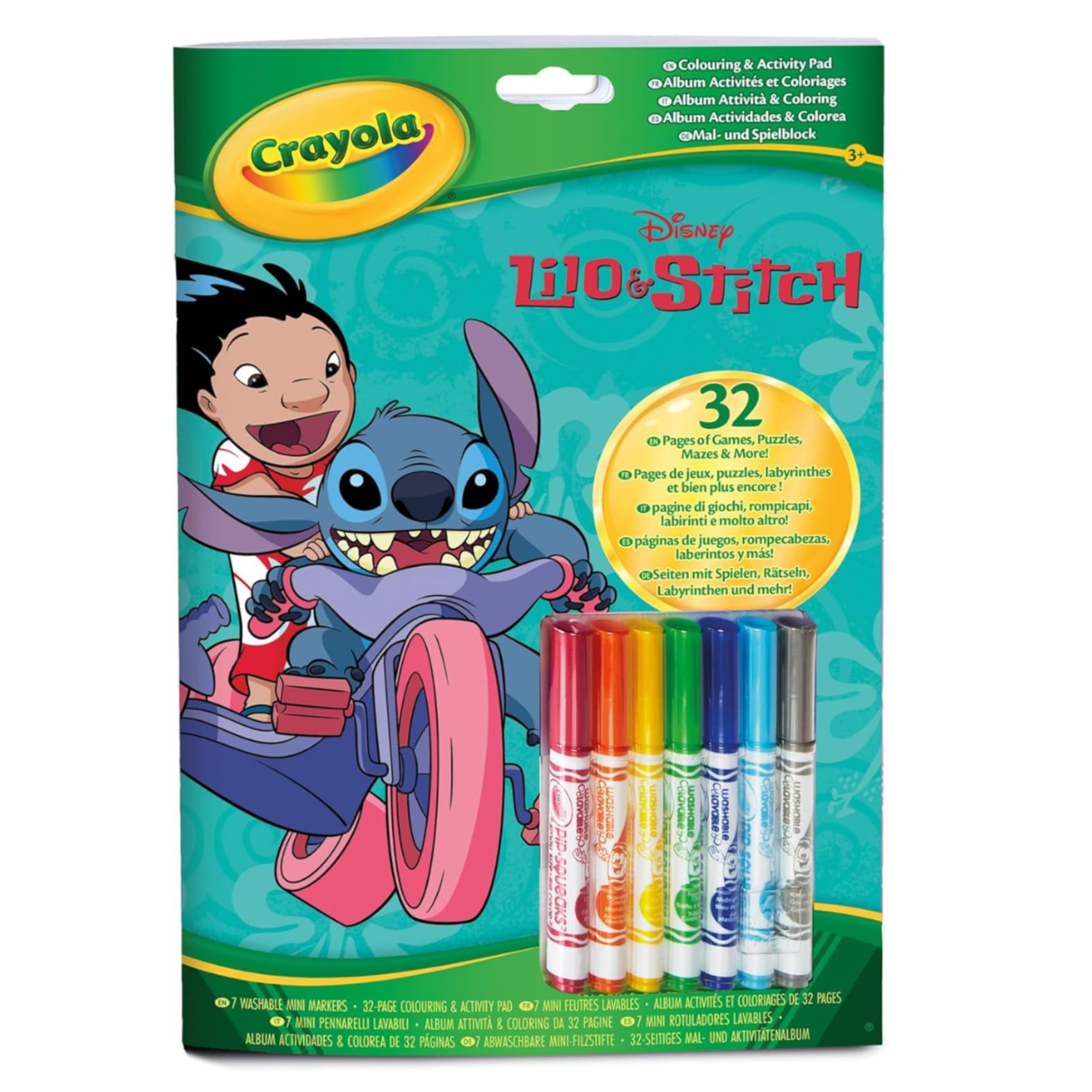 Crayola - album attività & coloring lilo&stitch, 32 pagine da colorare e 7 mini pennarelli lavabili, 04-0865 - CRAYOLA, Disney Stitch
