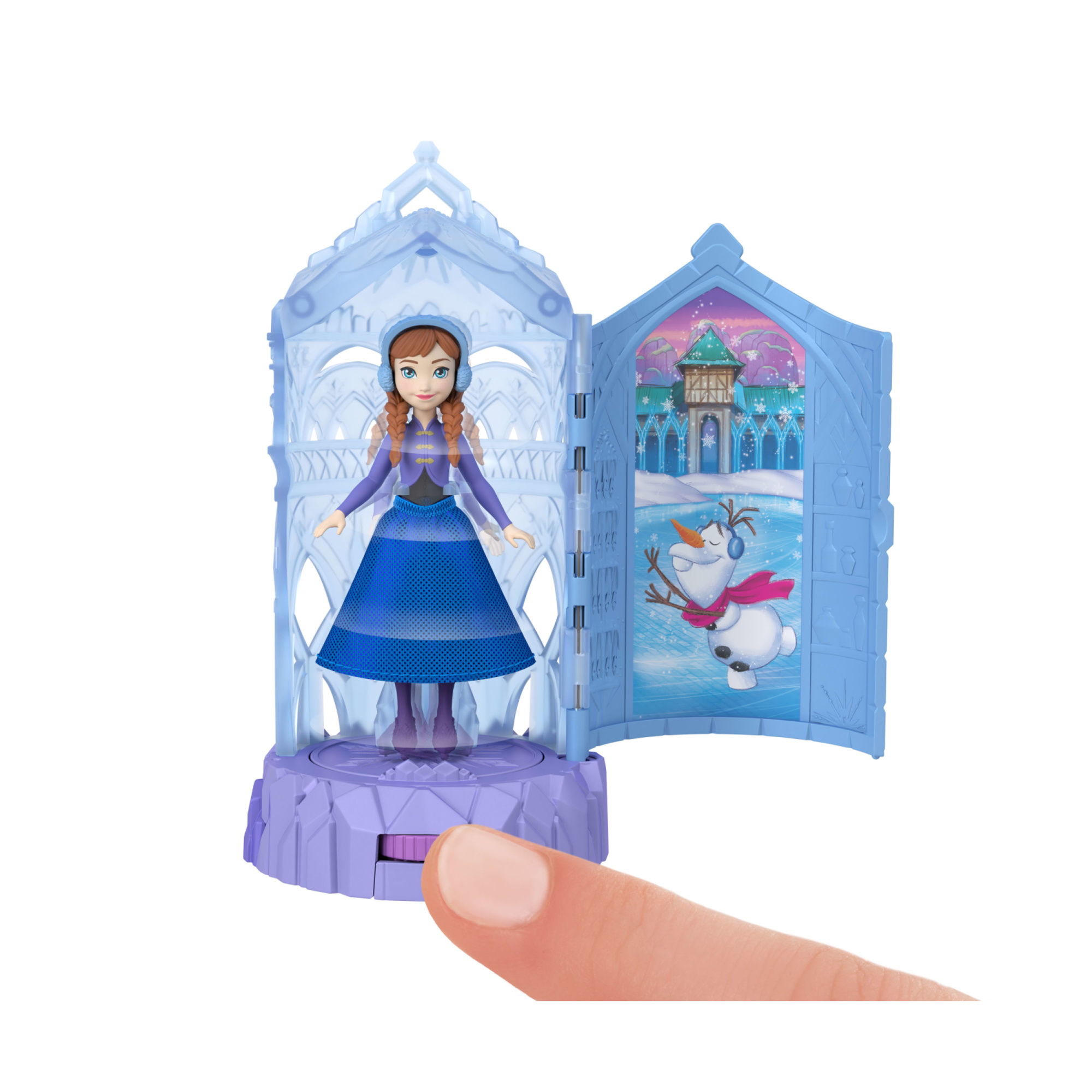 Mattel disney frozen - castello di ghiaccio, mini playset ispirato al film con bambola e sorpresa rotante incluse - Frozen