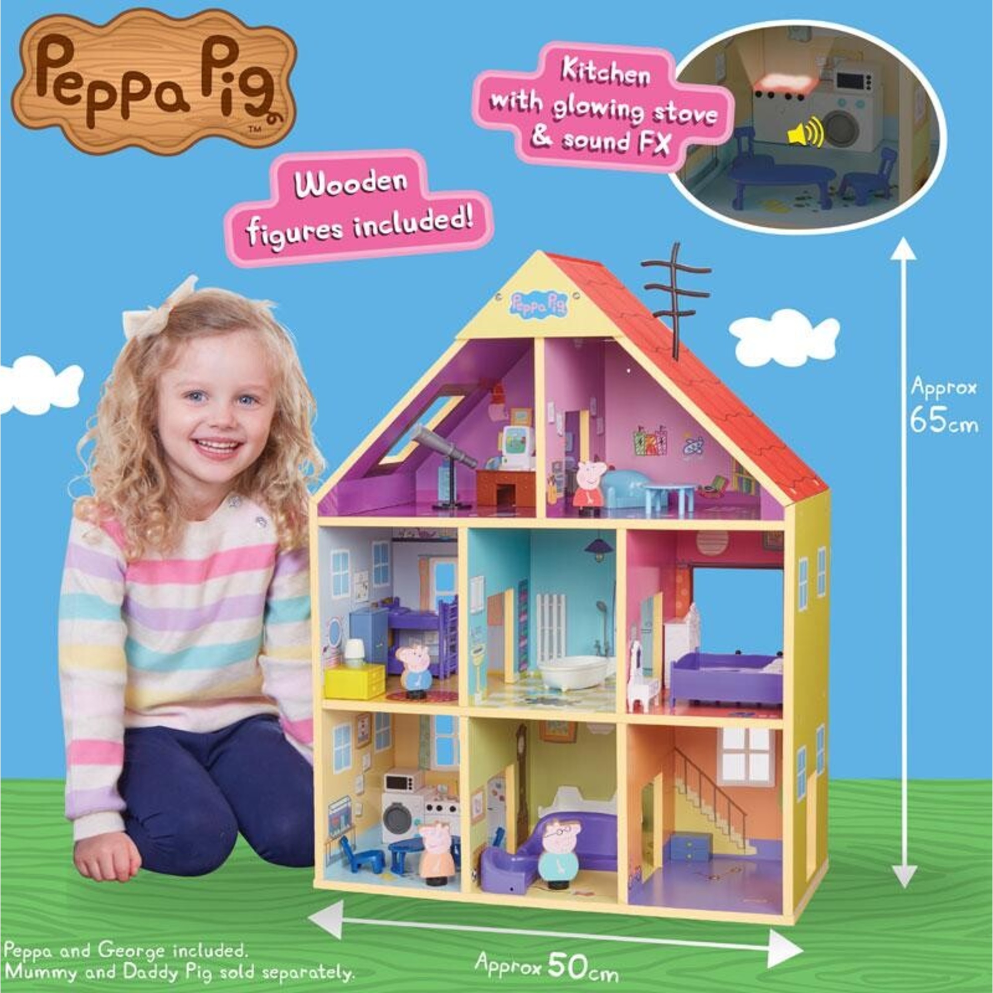 Peppa pig casa in legno con personaggi e arredi – 8 stanze e suoni- include 20 accessori - PEPPA PIG