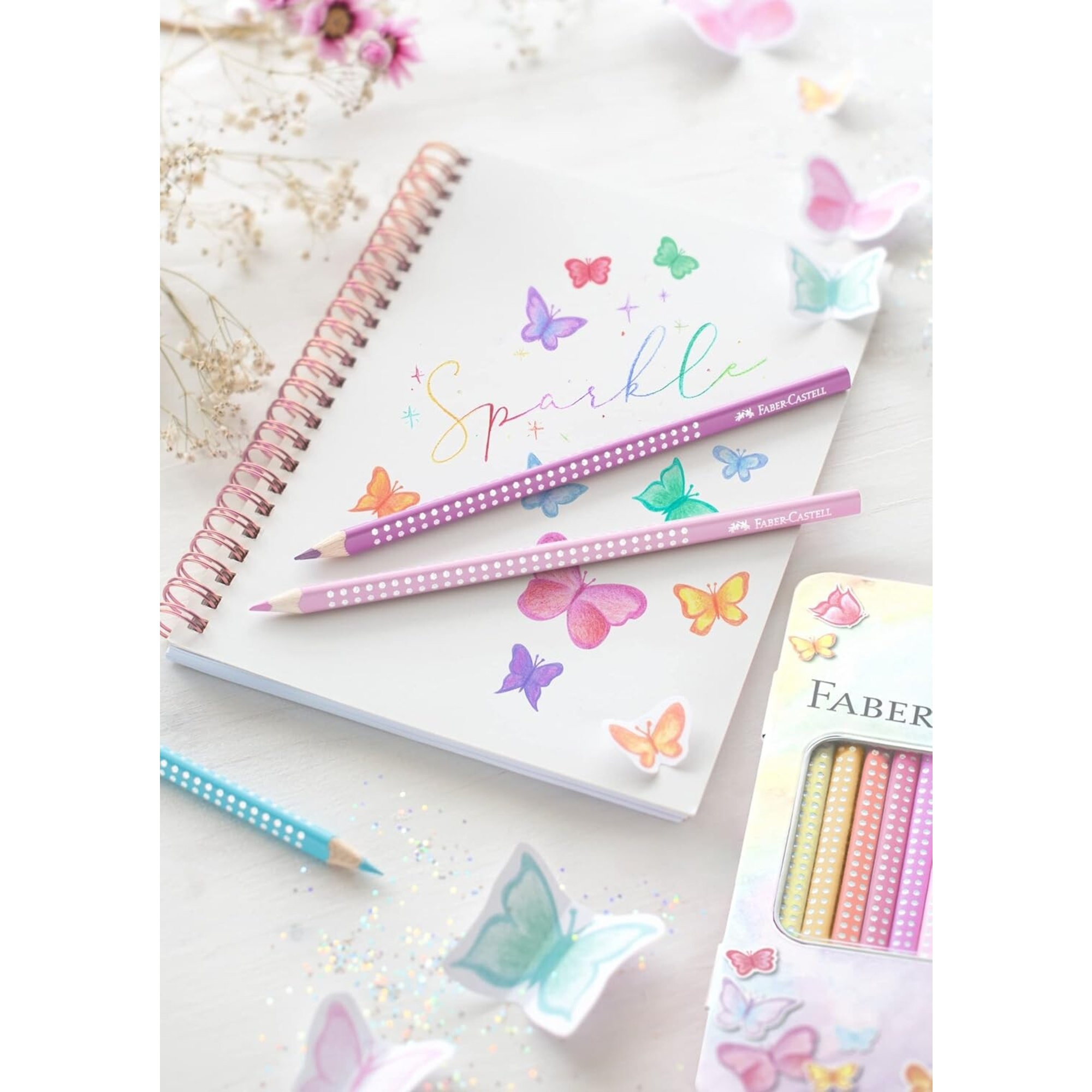 Set 12 matite colorate faber-castell sparkle pastell triangolari con cusotodia in metallo - FABER-CASTELL