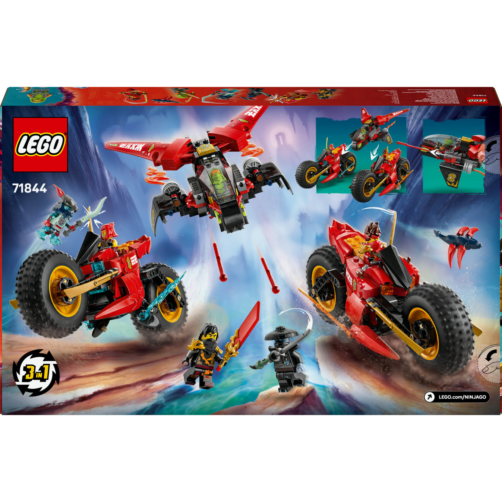Lego ninjago 71844 veicolo combattimento ninja: 2 moto, aereo, 6 minifigure 8+ - Lego