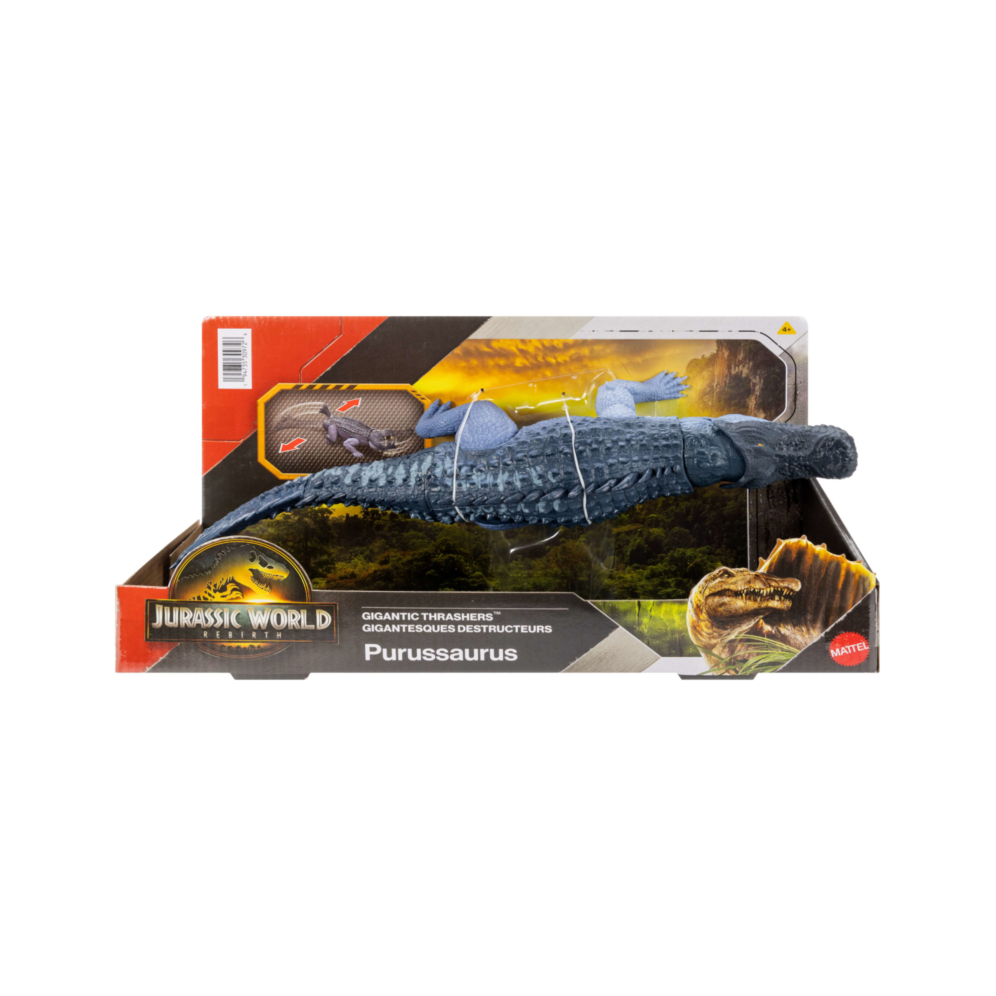 Mattel jurassic world la rinascita - gigantic thrashers purussaurus, dinosauro di grandi dimensioni con 2 attacchi furiosi e dettagli ispirati al film - Jurassic World