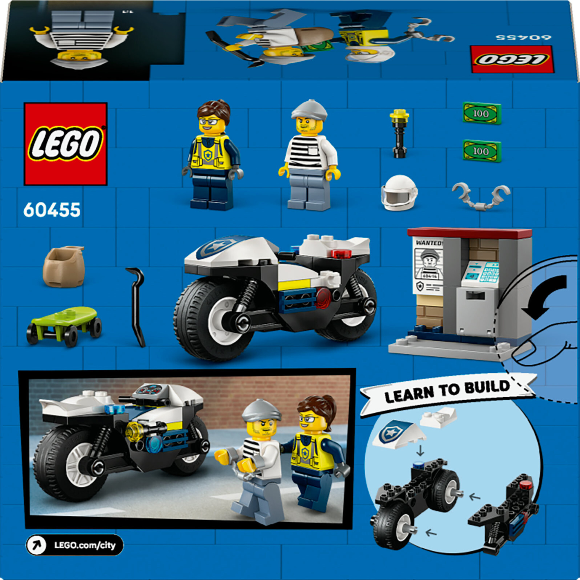 Lego city 60455 inseguimento moto polizia: motocicletta, 2 minifigure 4+ - Lego