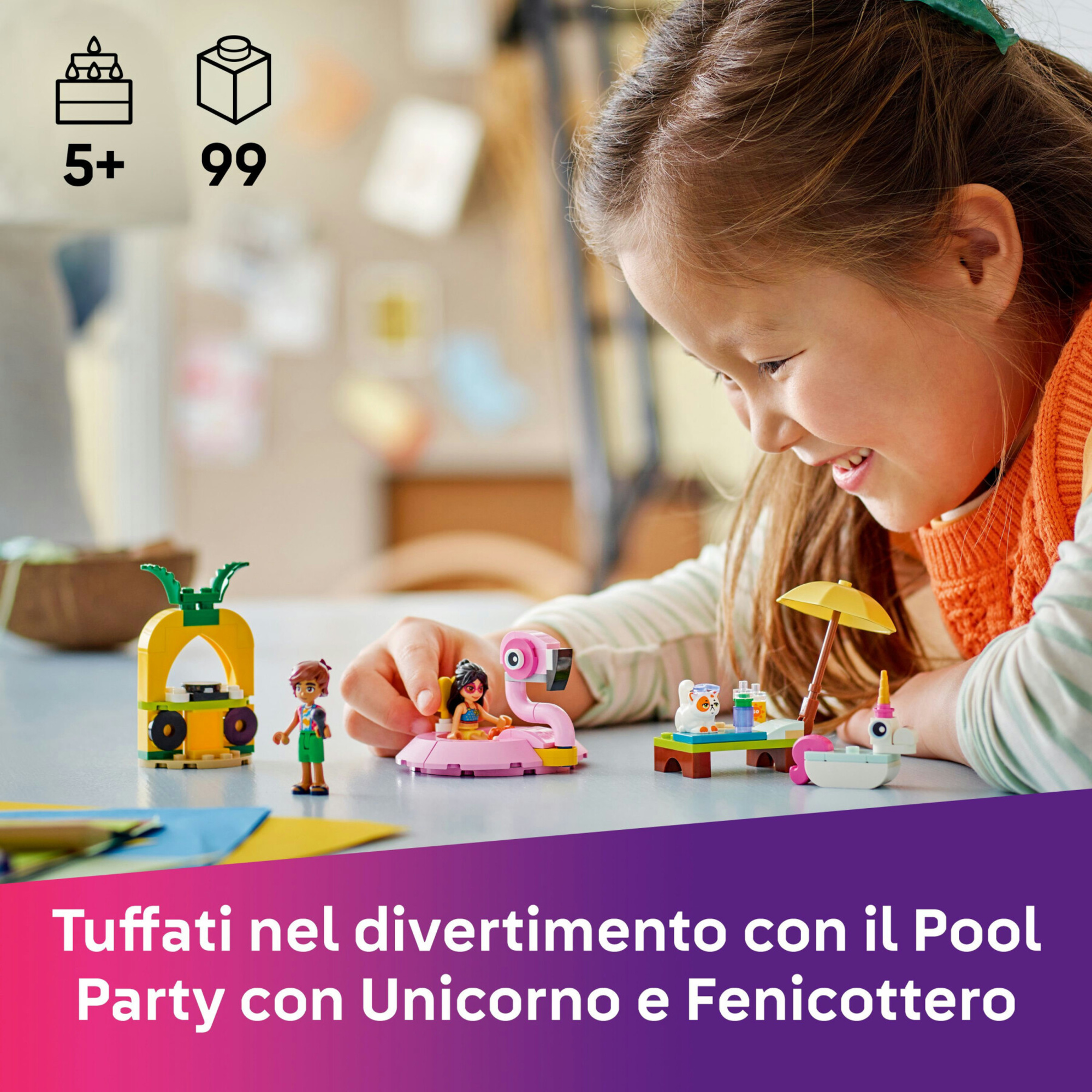 Lego friends 42658 pool party unicorno: 2 mini bamboline, gatto 5+ - LEGO FRIENDS