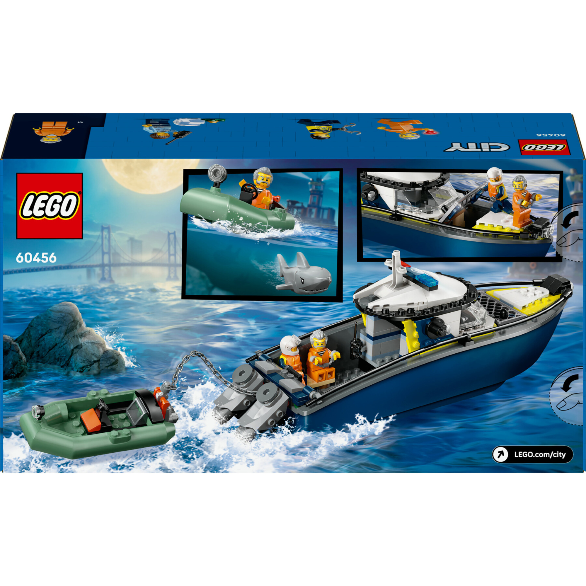 Lego city 60456 inseguimento motoscafo polizia: 2 barche, squalo 6+ - Lego