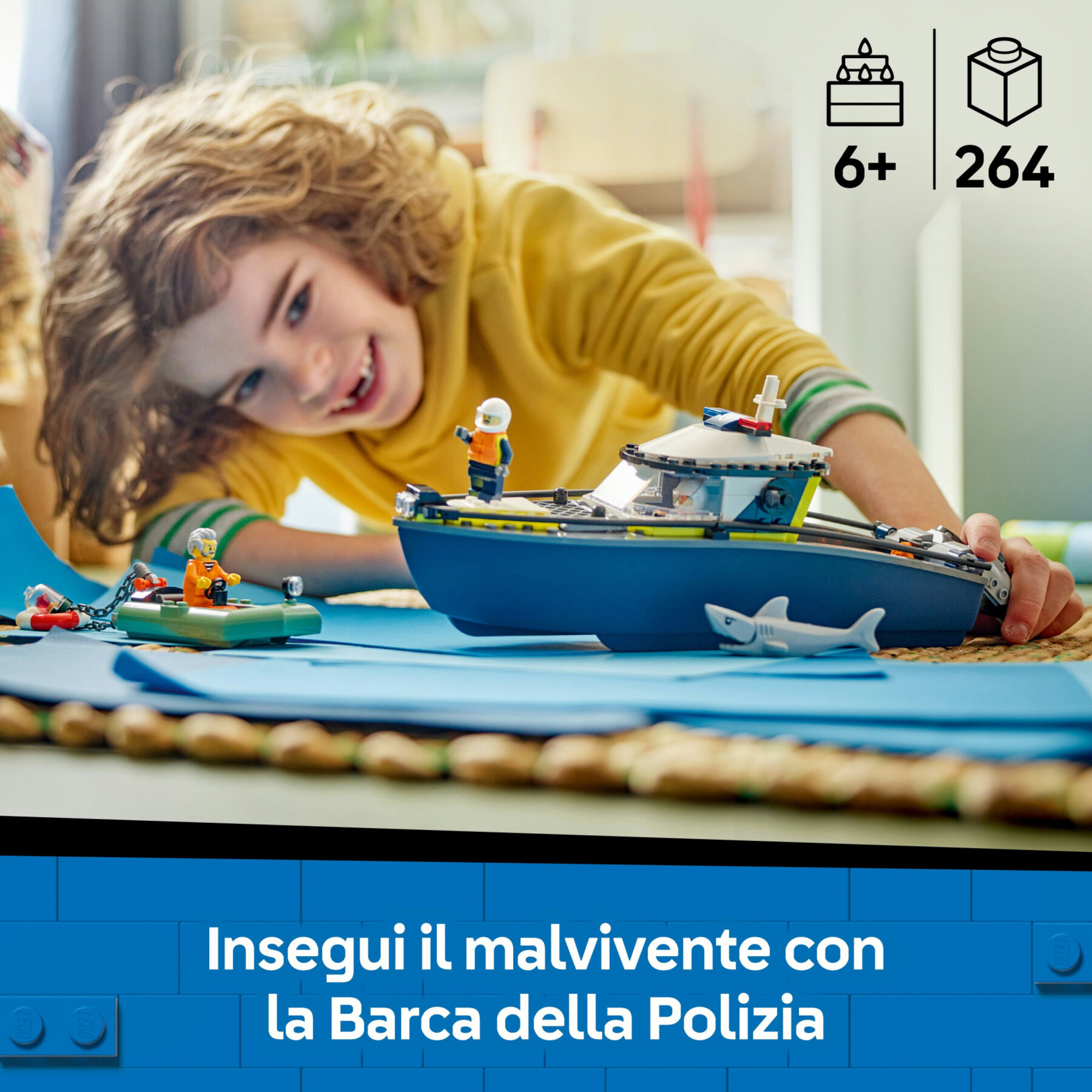 Lego city 60456 inseguimento motoscafo polizia: 2 barche, squalo 6+ - Lego