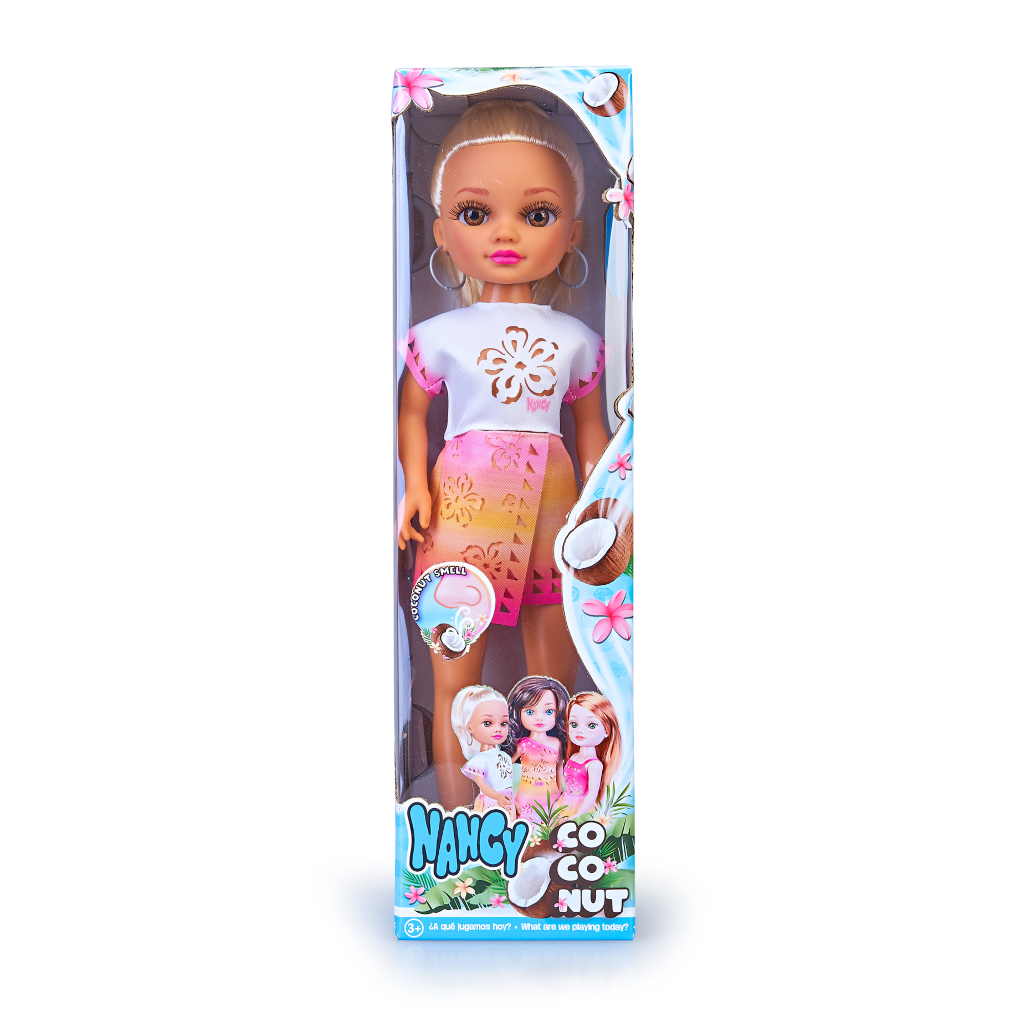 Nancy coconut,  bambola 42 cm con lunghi capelli assortita in 3 colori - NANCY
