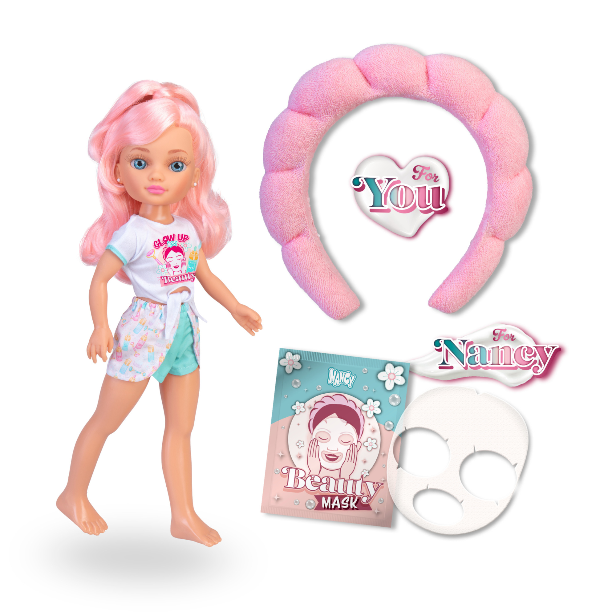 Nancy glow up beauty pack, bambola 42 cm con accessori - NANCY