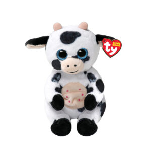 Ty beanie bellies - herdly la mucca con gli occhioni azzurri glitter, gli animaletti di peluche con il pancino morbido originali ty - 20 cm - t41287 - TY