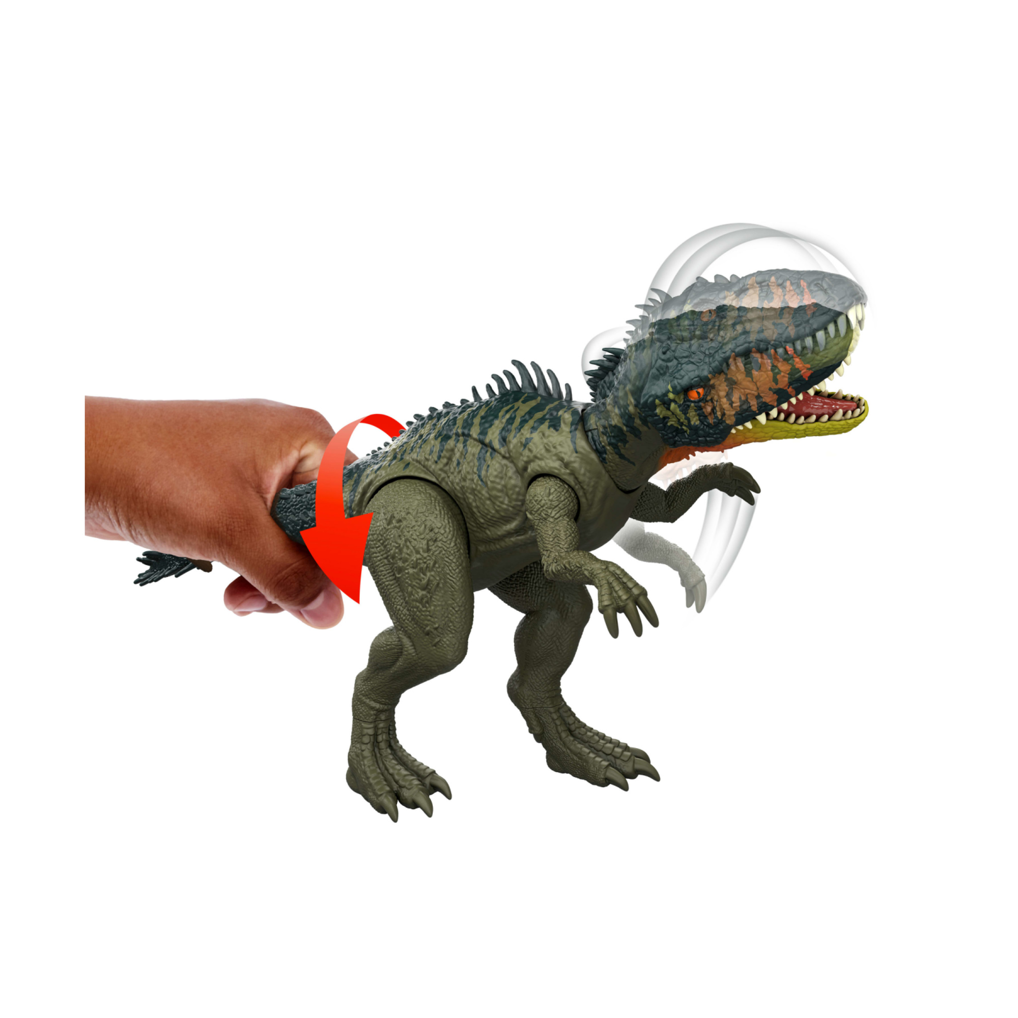 Mattel jurassic world - tirannotitano gigantic thrashers jw - dinosauro grande con 2 attacchi da coda - Jurassic World