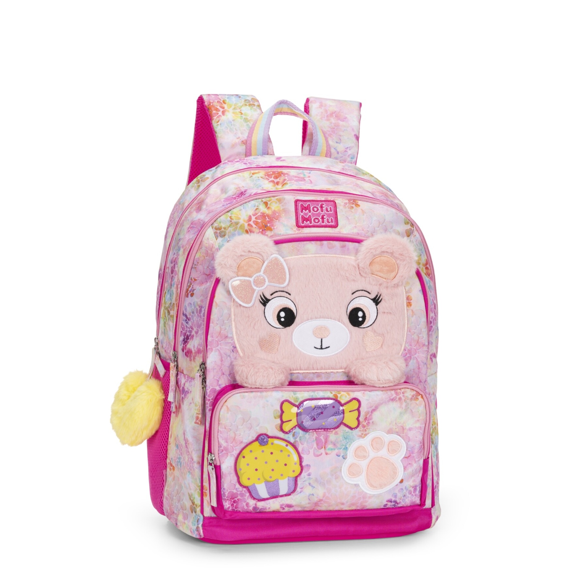 Zaino scuola organizzato con chiusure a zip orso mofu mofu bambina 28l con stampe fluffy - 