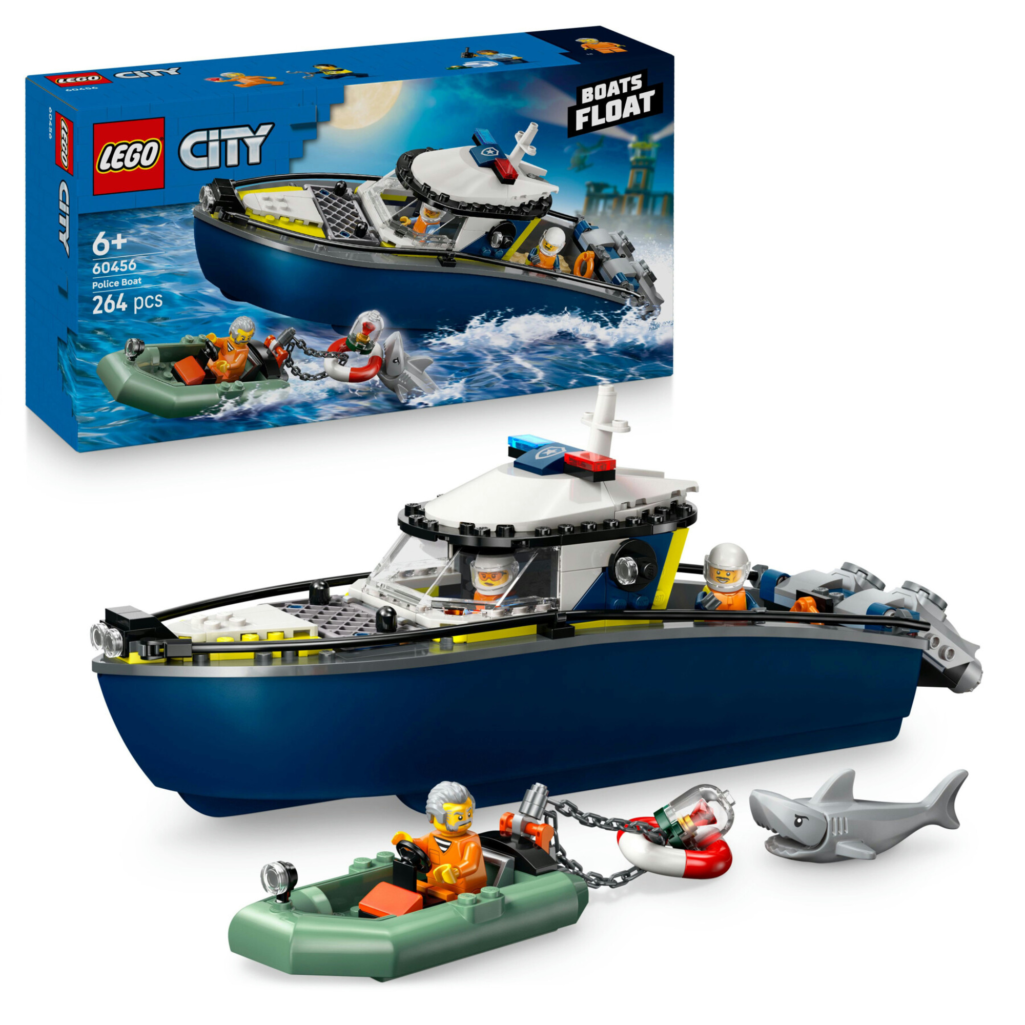 Lego city 60456 inseguimento motoscafo polizia: 2 barche, squalo 6+ - Lego