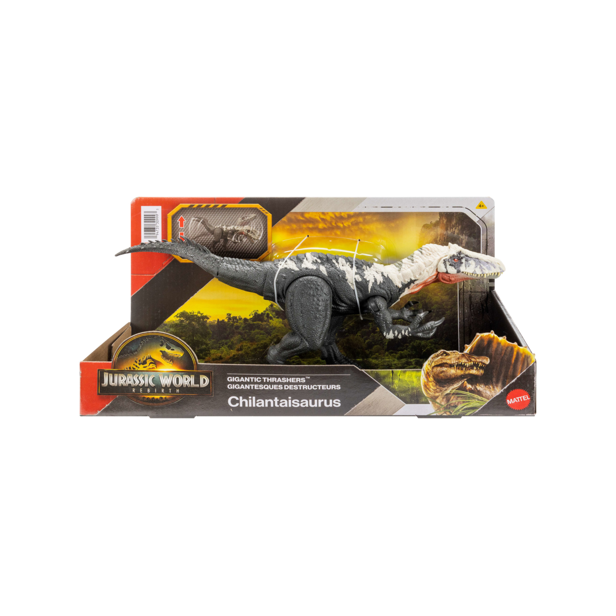 Mattel jurassic - chilantaisaurus gigantic -thrashers jw: dinosauro grande con 2 attacchi feroci. - Jurassic World
