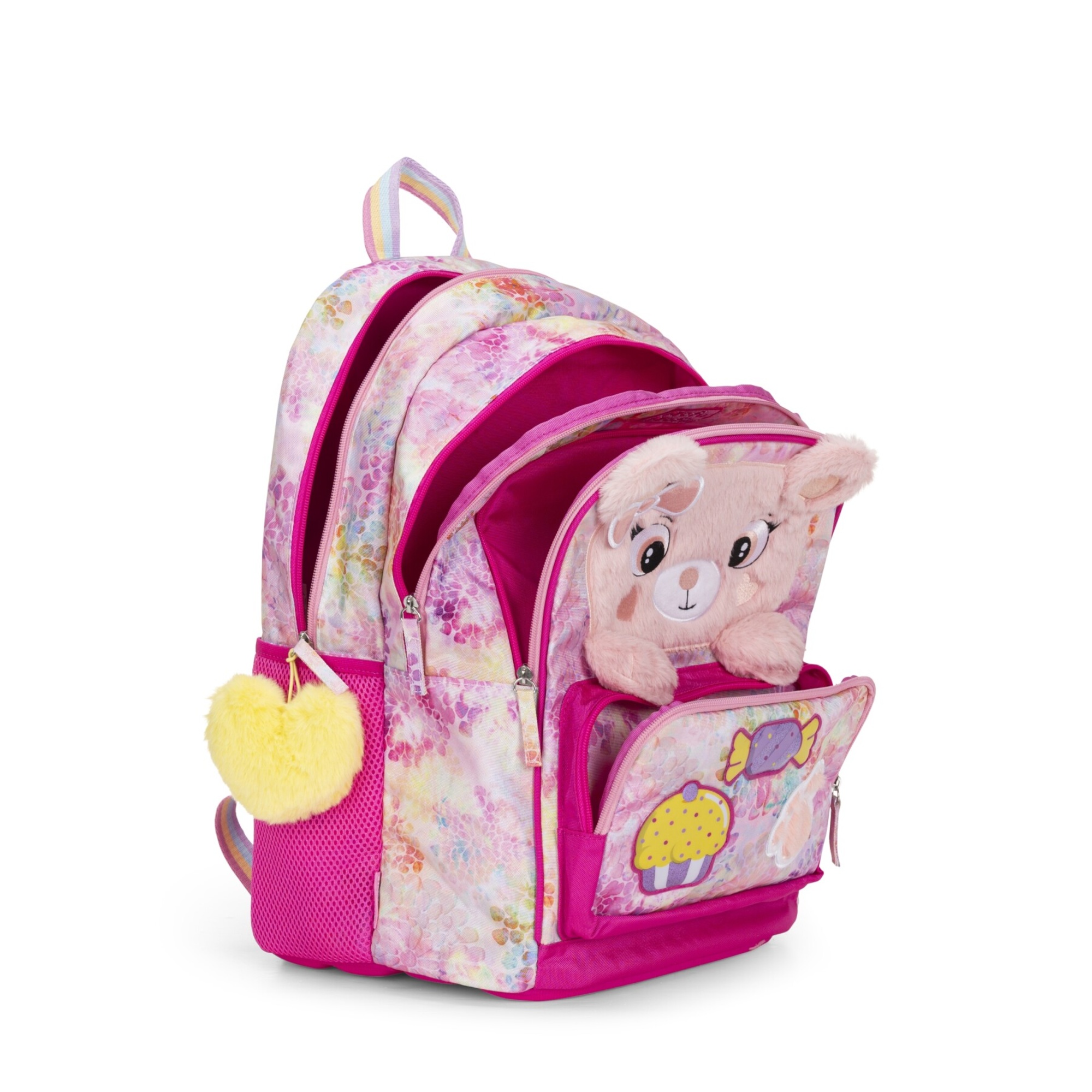 Zaino scuola organizzato con chiusure a zip orso mofu mofu bambina 28l con stampe fluffy - 