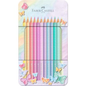 Set 12 matite colorate faber-castell sparkle pastell triangolari con cusotodia in metallo - FABER-CASTELL