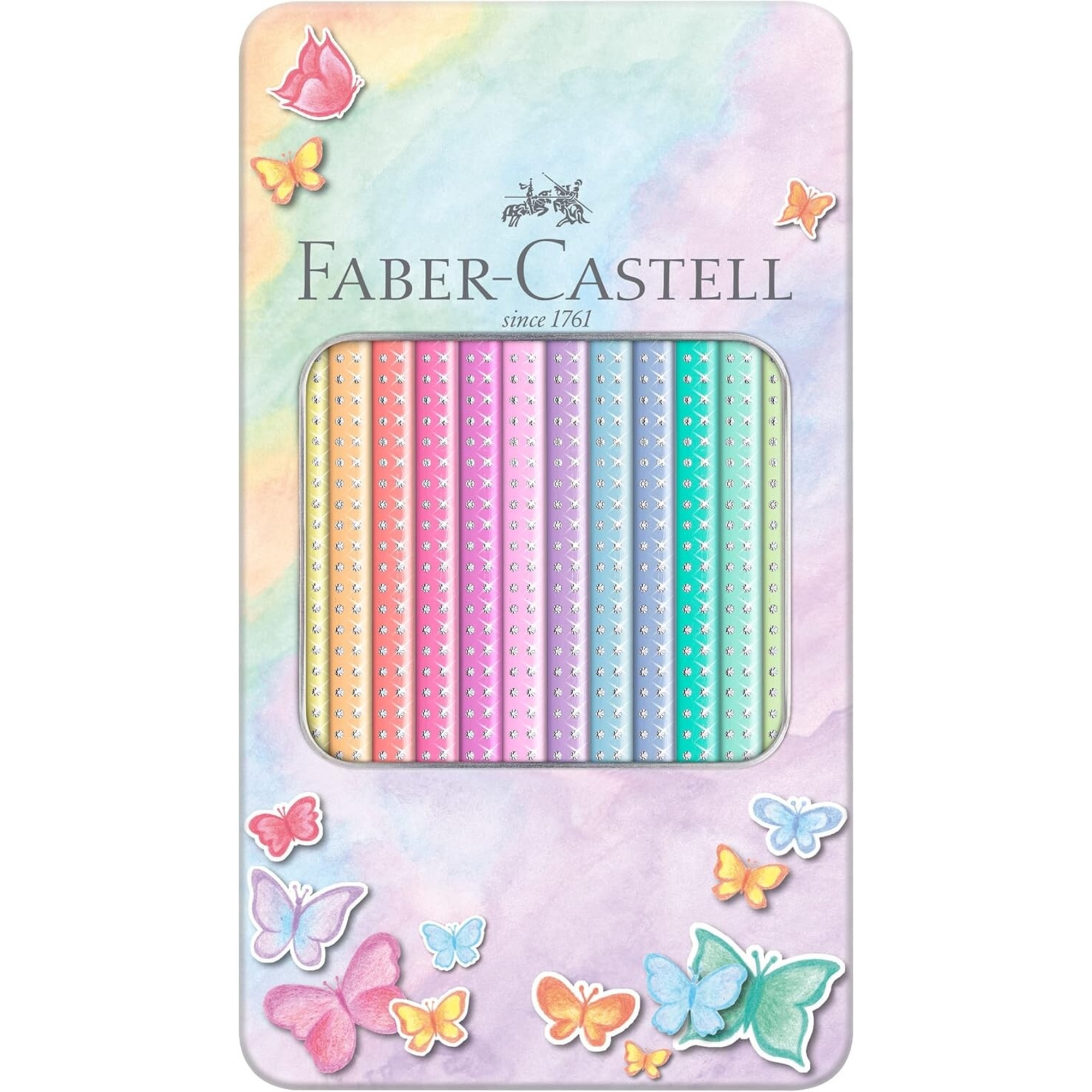 Set 12 matite colorate faber-castell sparkle pastell triangolari con cusotodia in metallo - FABER-CASTELL