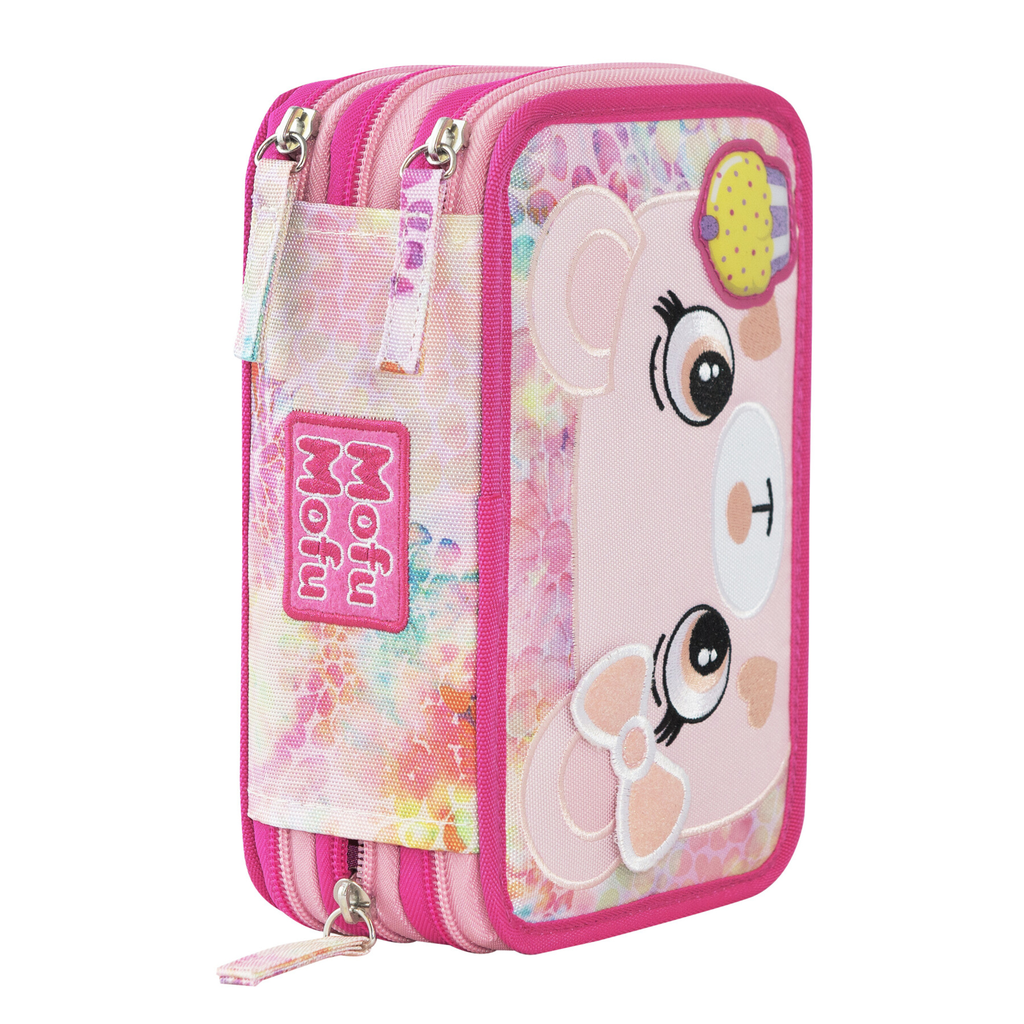 Astuccio 3 zip mofu mofu orso 3 scomparti con 41 accessori scuola - 